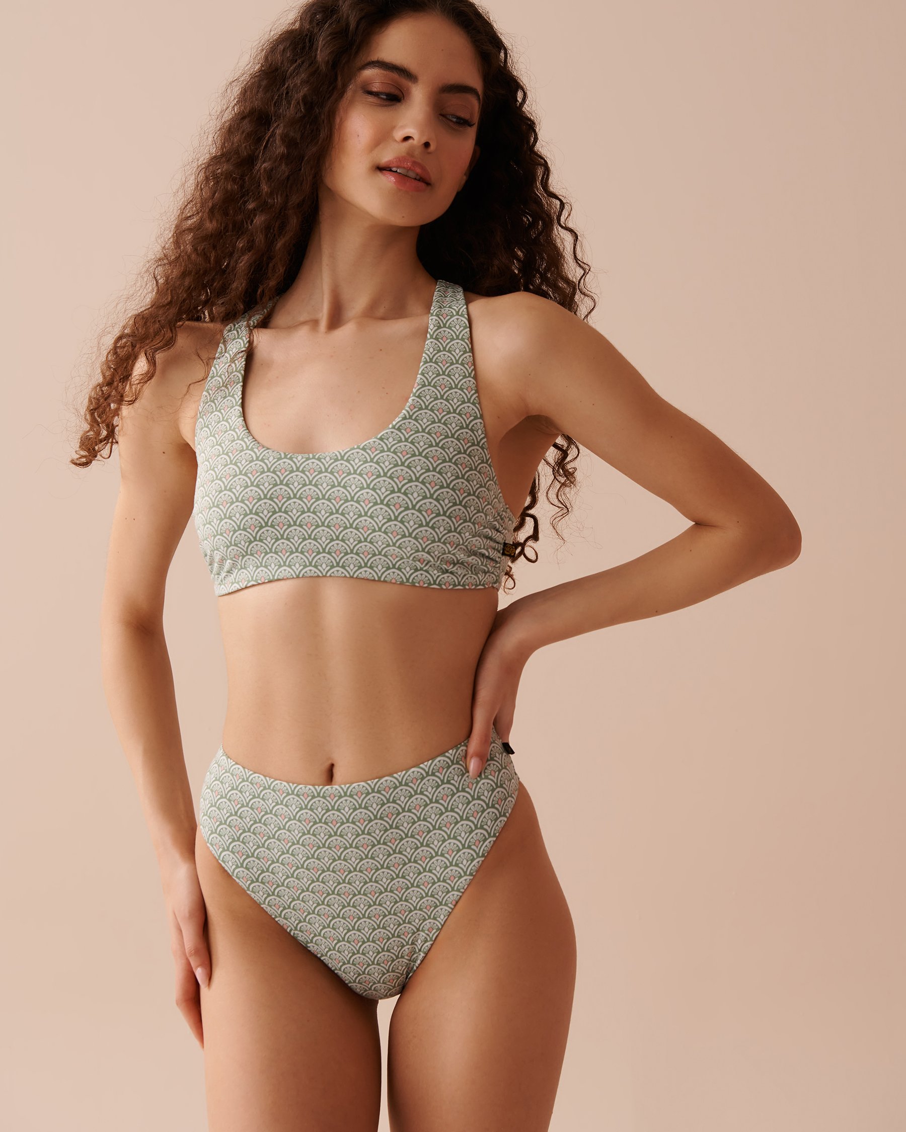 LA VIE EN ROSE AQUA ABSTRACT FLOWERS High Waist Brazilian Bikini Bottom Abstract Flowers 70300611 - View3