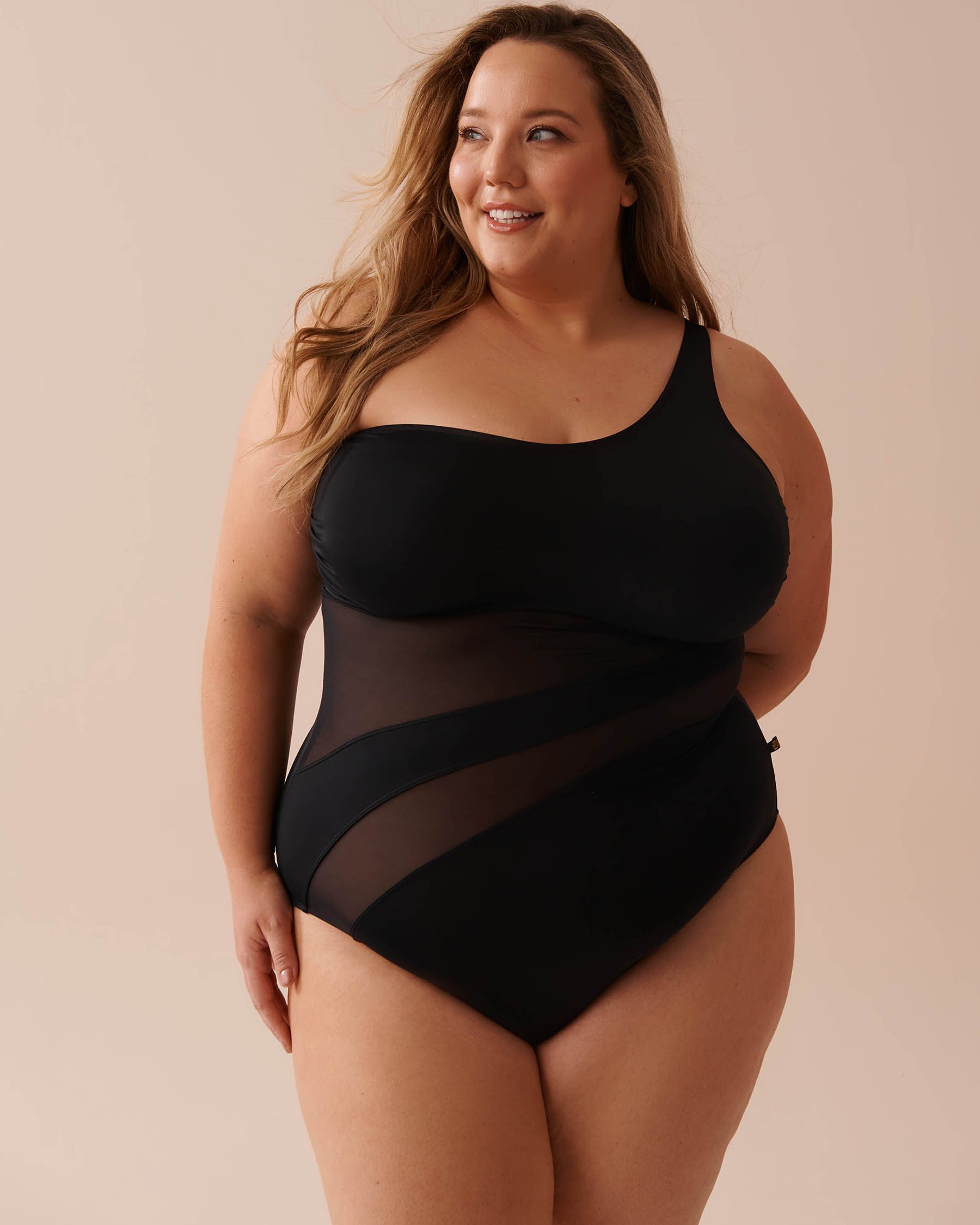 LA VIE EN ROSE AQUA LILAH Mesh Inserts One Shoulder One-piece Swimsuit Black 70400134 - View5