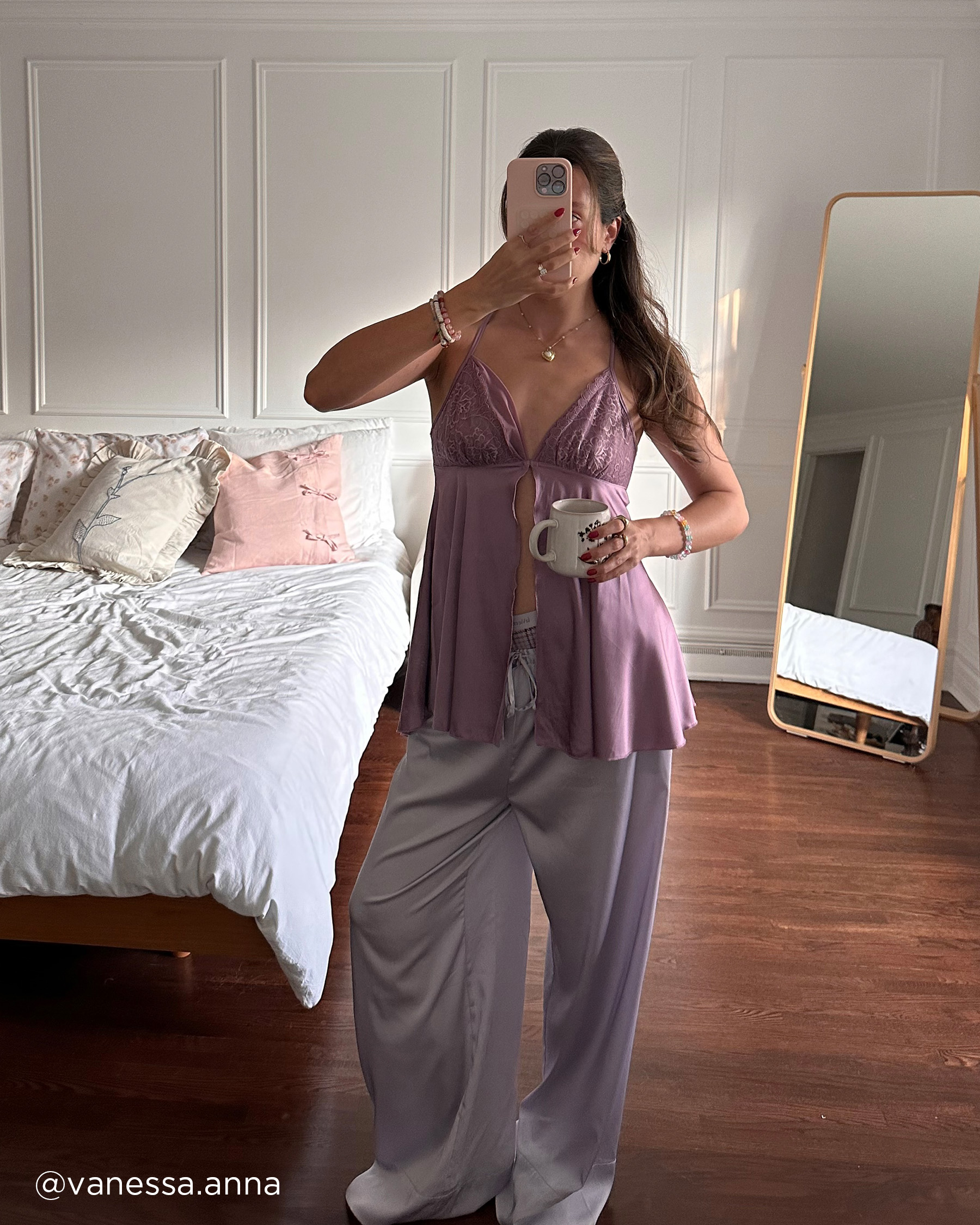 LA VIE EN ROSE Babydoll en satin et dentelle Orchidée 60500159 - View8