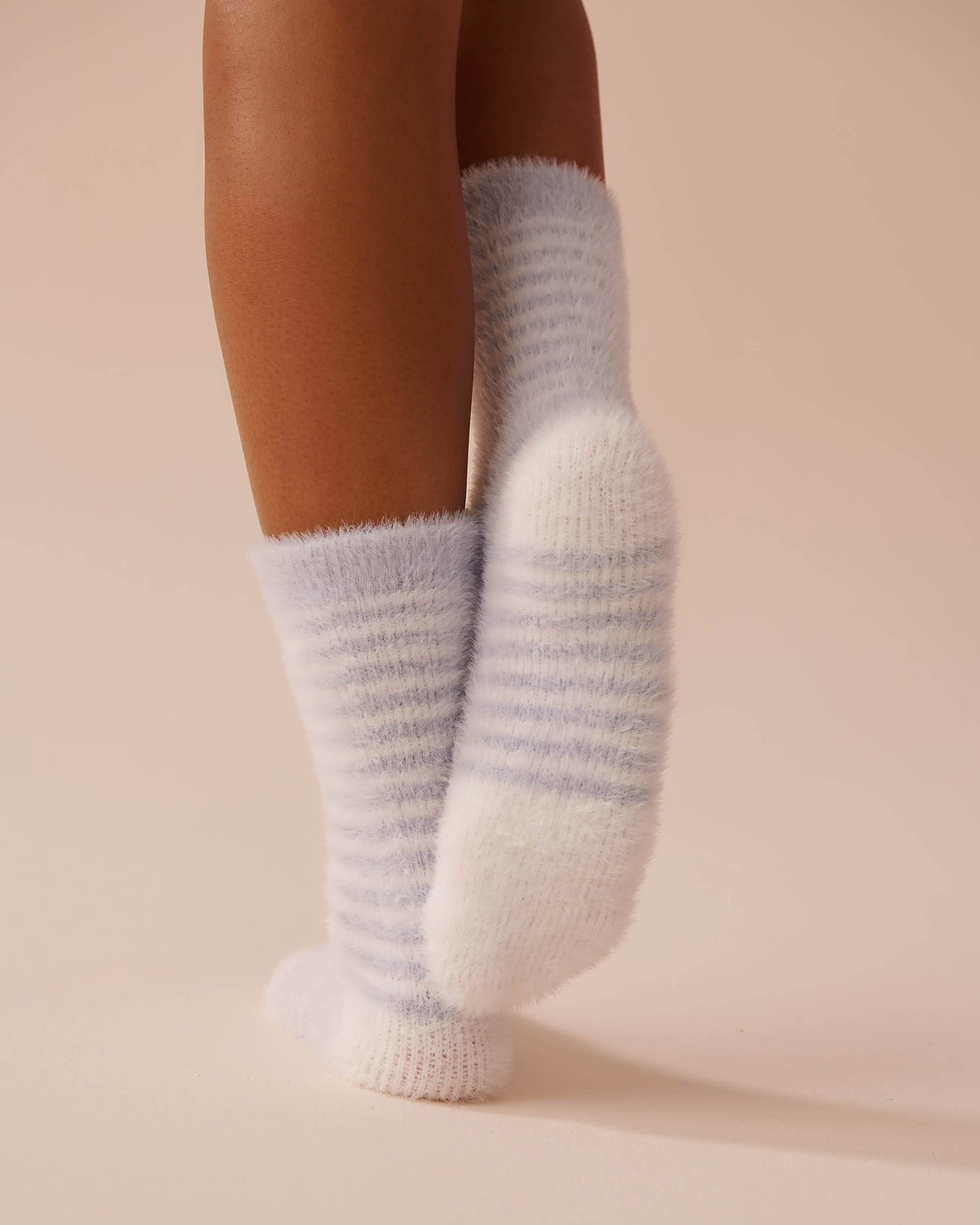 LA VIE EN ROSE Ens. de 2 paires de bas en peluche douce Rayures grises 40700357 - View2