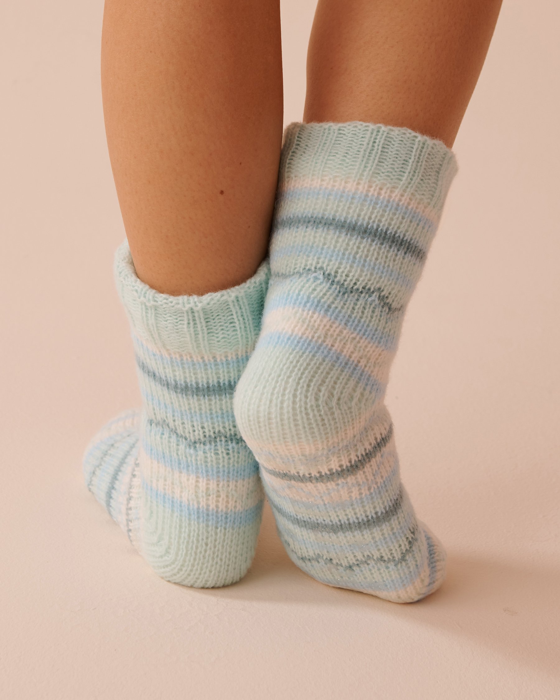 LA VIE EN ROSE Striped Knit and Sherpa Socks Icy Blue Stripes 40700353 - View2