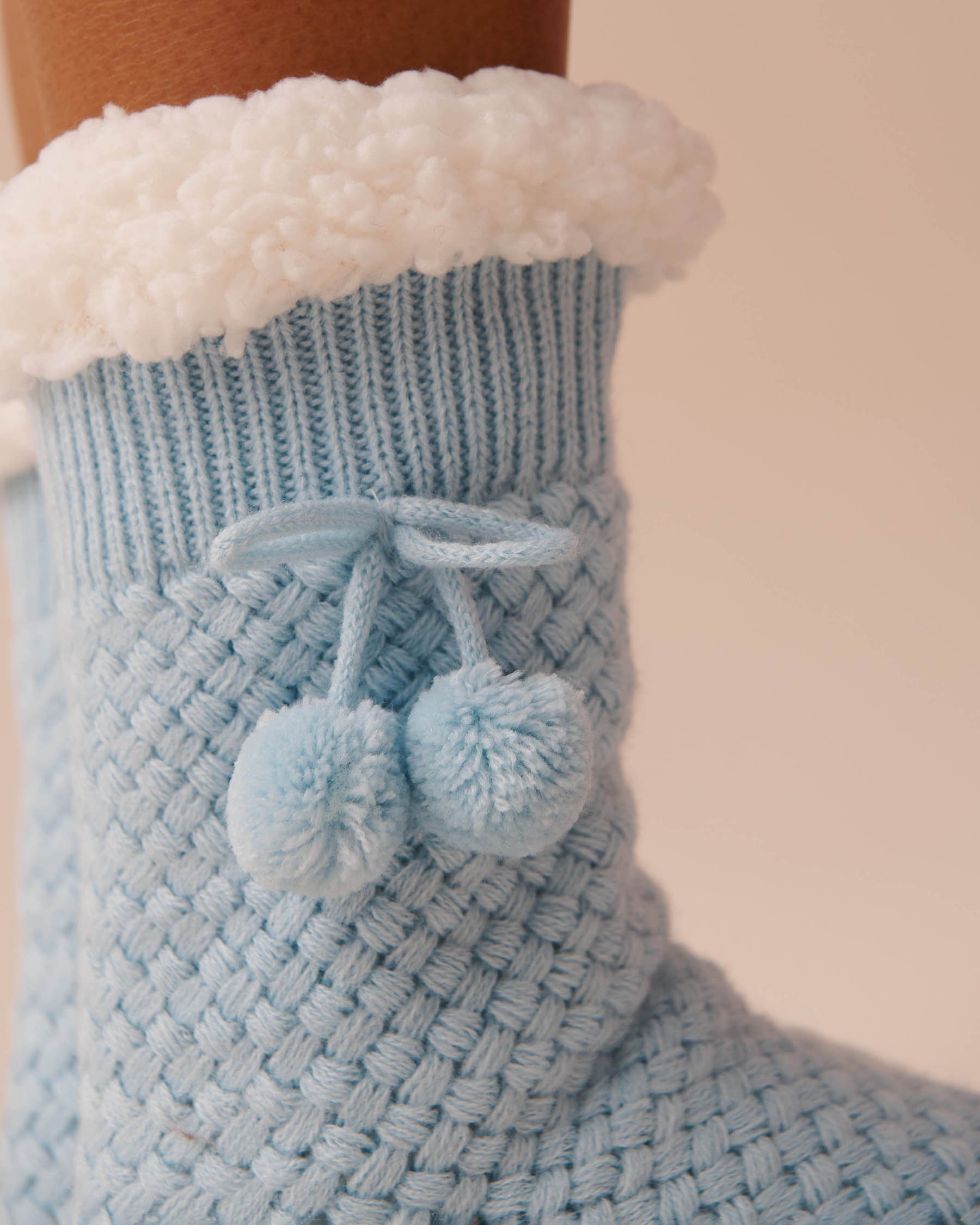 LA VIE EN ROSE Pompom Knit and Sherpa Socks Winter Blue 40700365 - View2