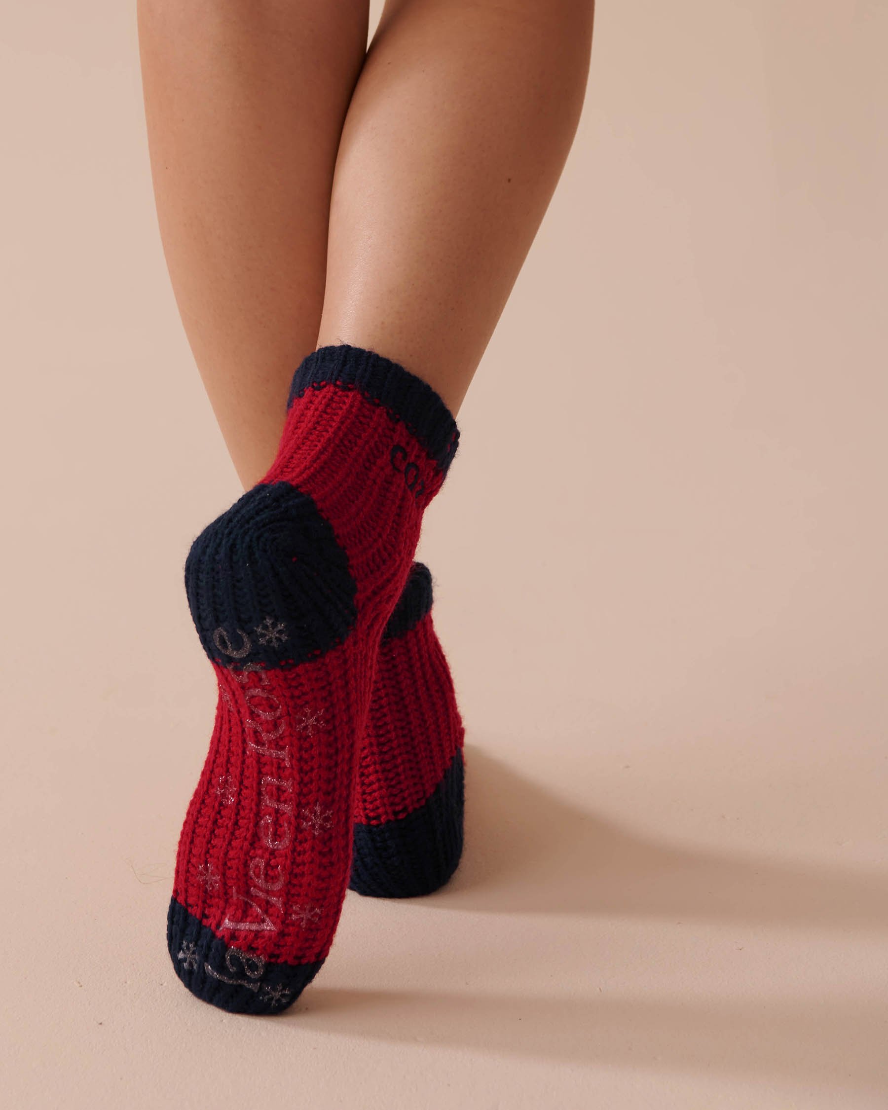 LA VIE EN ROSE Knitted Socks with Winter Embroidery Candy Cane Red 40700366 - View2