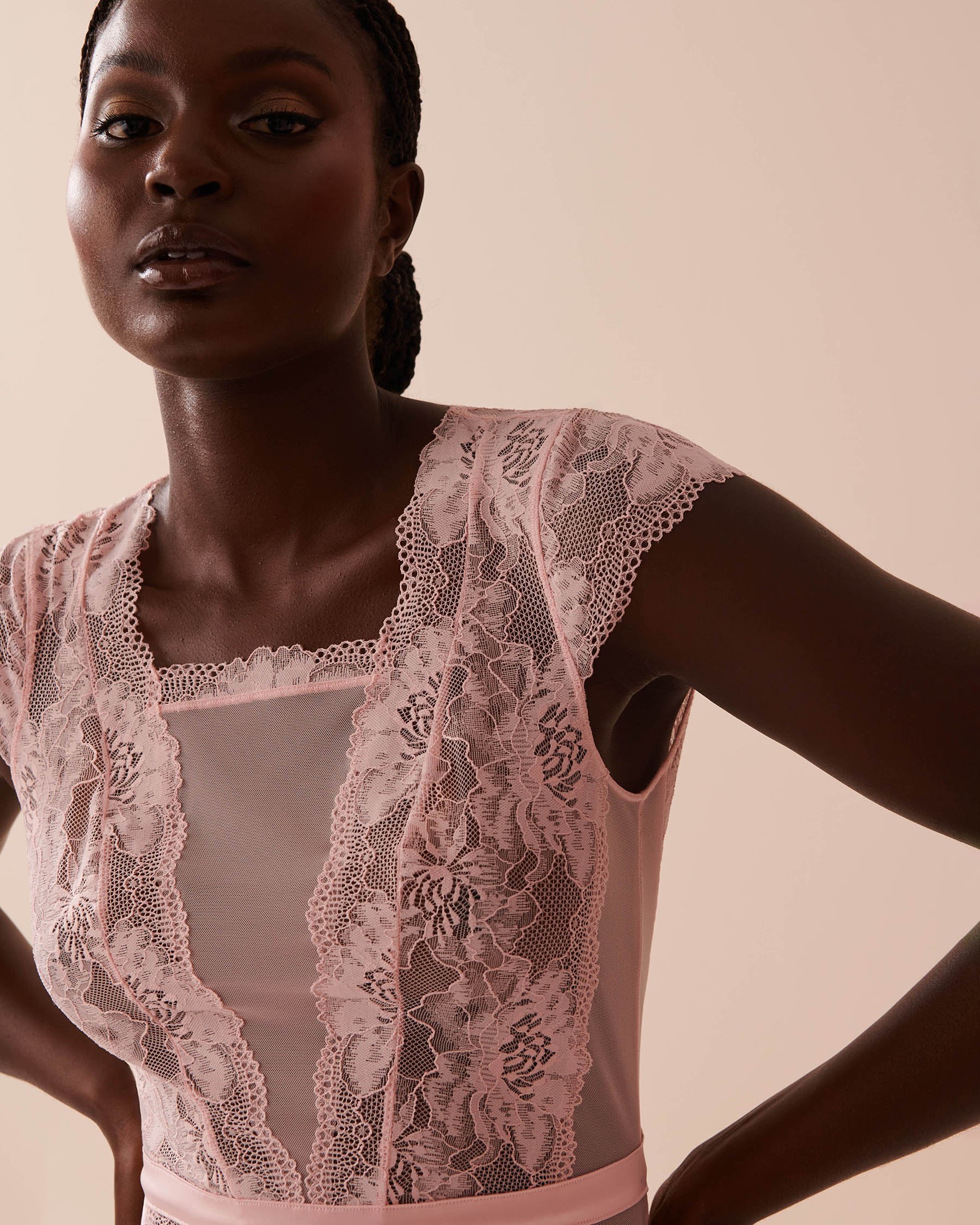 LA VIE EN ROSE Floral Lace and Mesh Cap Sleeve Teddy Fairy Pink 60300093 - View3