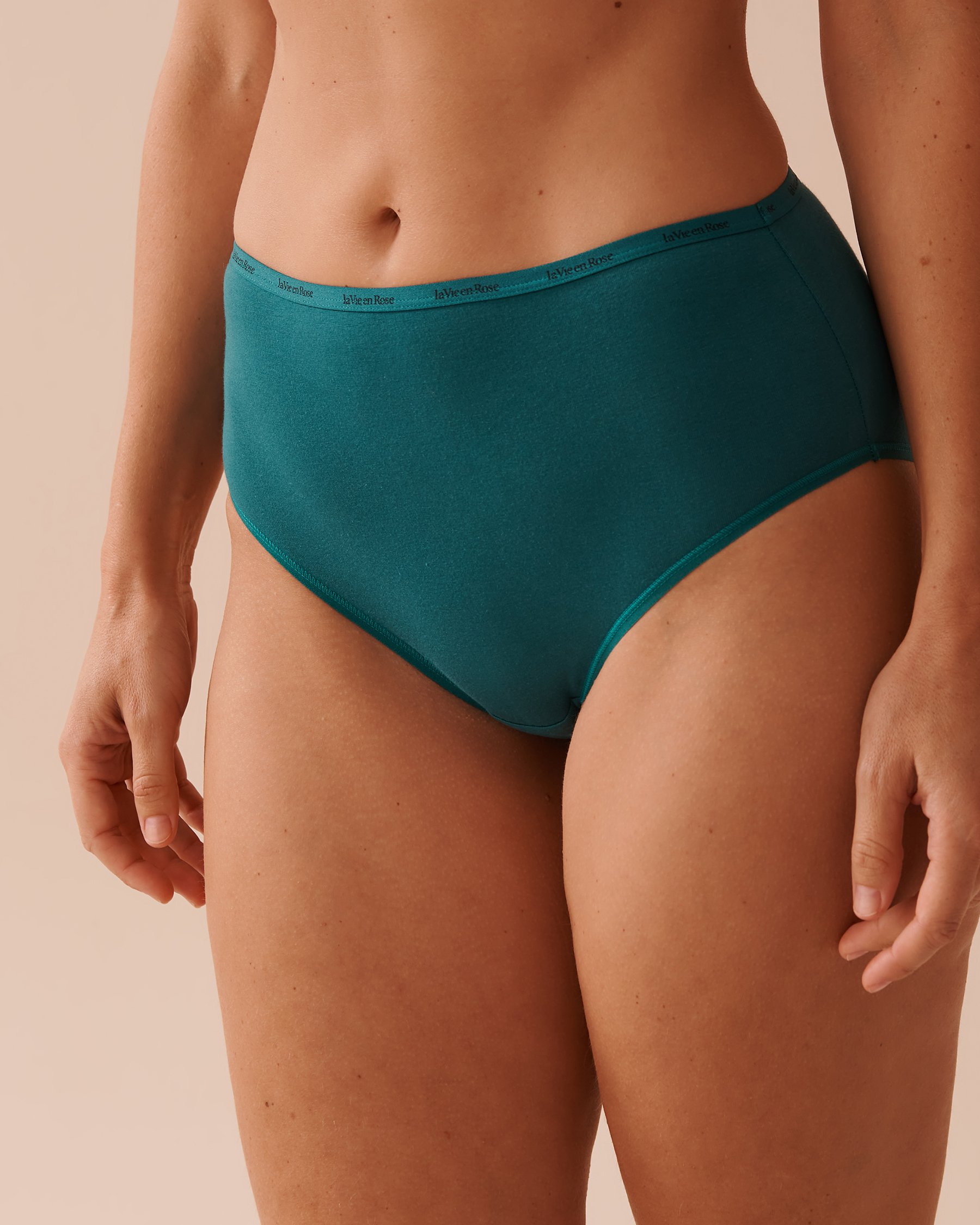 LA VIE EN ROSE Culotte bikini taille haute coton Vert sapin 20100509 - Voir1