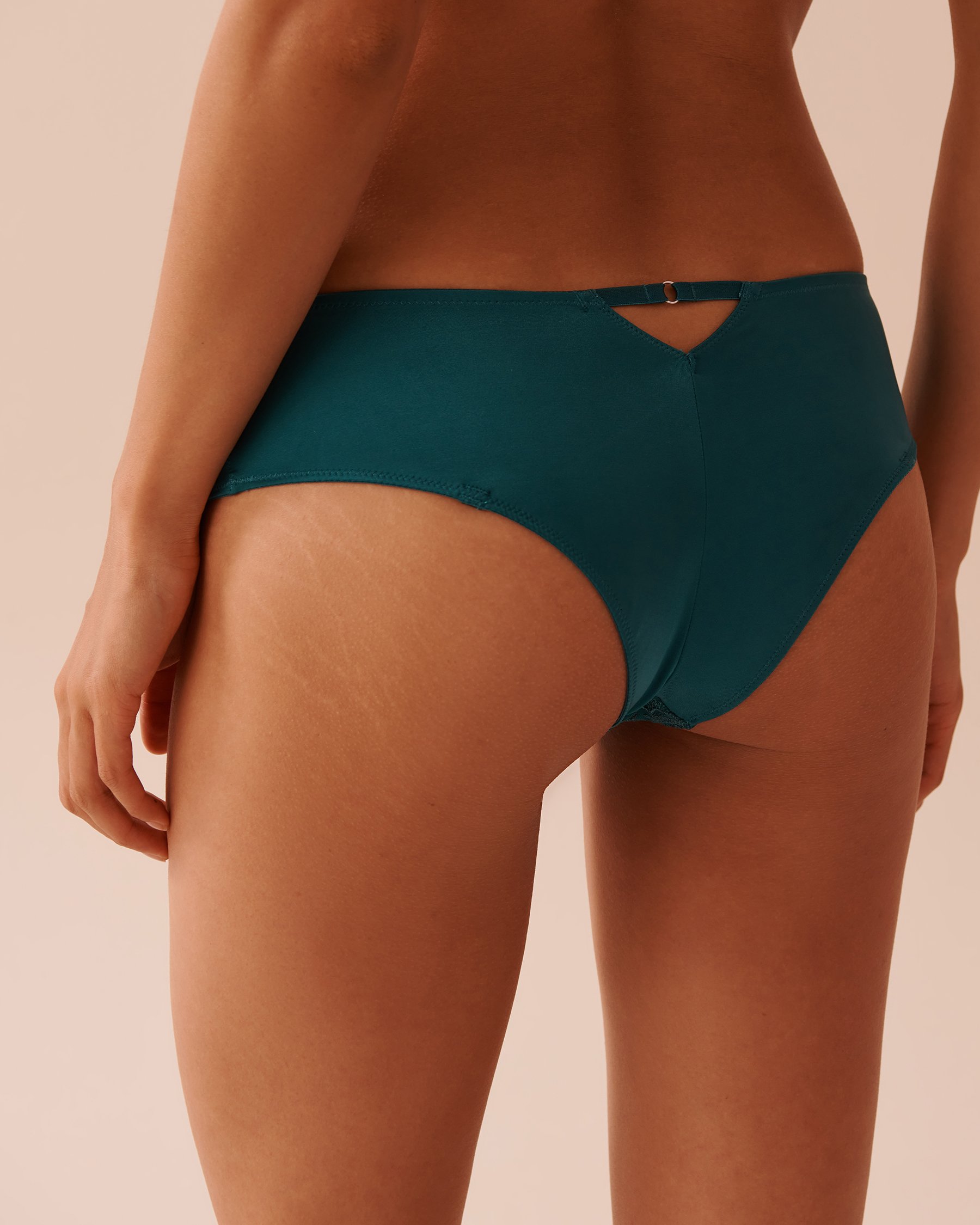 LA VIE EN ROSE Culotte cheeky en microfibre brillante et résille brodée Vert sapin 20300355 - Voir6