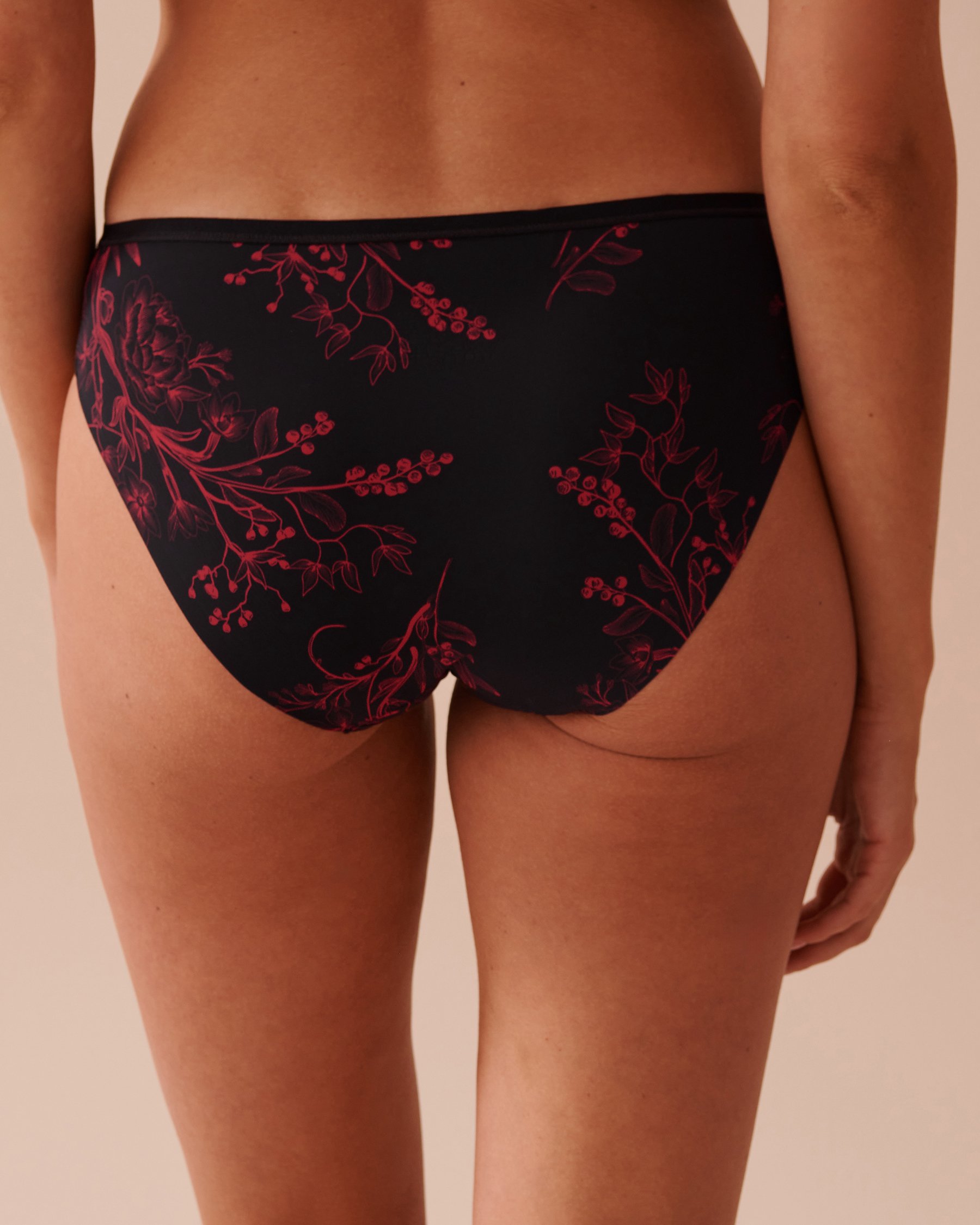 LA VIE EN ROSE Culotte bikini microfibre dos lisse Jardin mystique rouge et noir 20300347 - View2