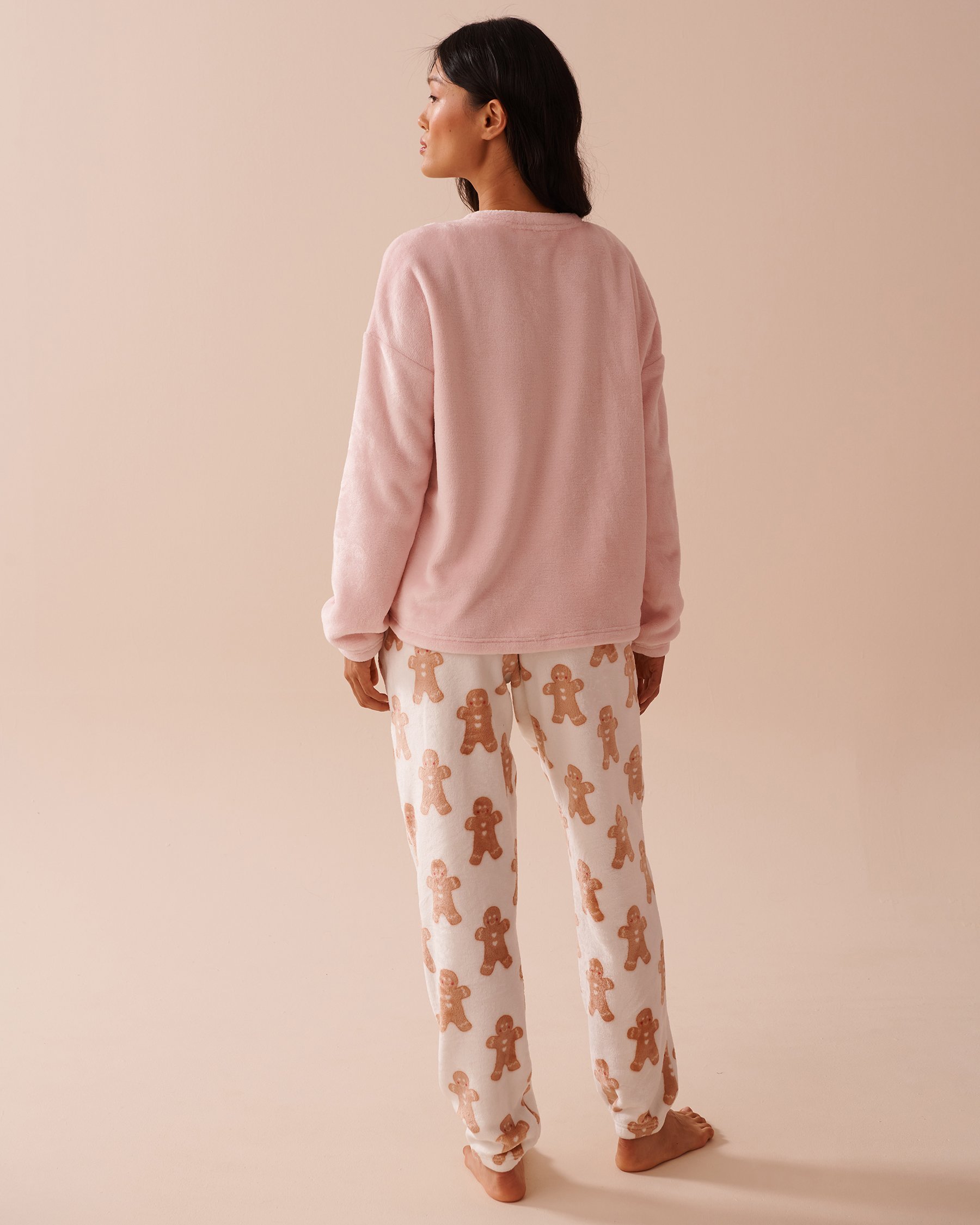 LA VIE EN ROSE Ensemble pyjama en peluche douce à imprimé pain d'épices Pain d'épices/Rose et blanc 40400077 - Voir3