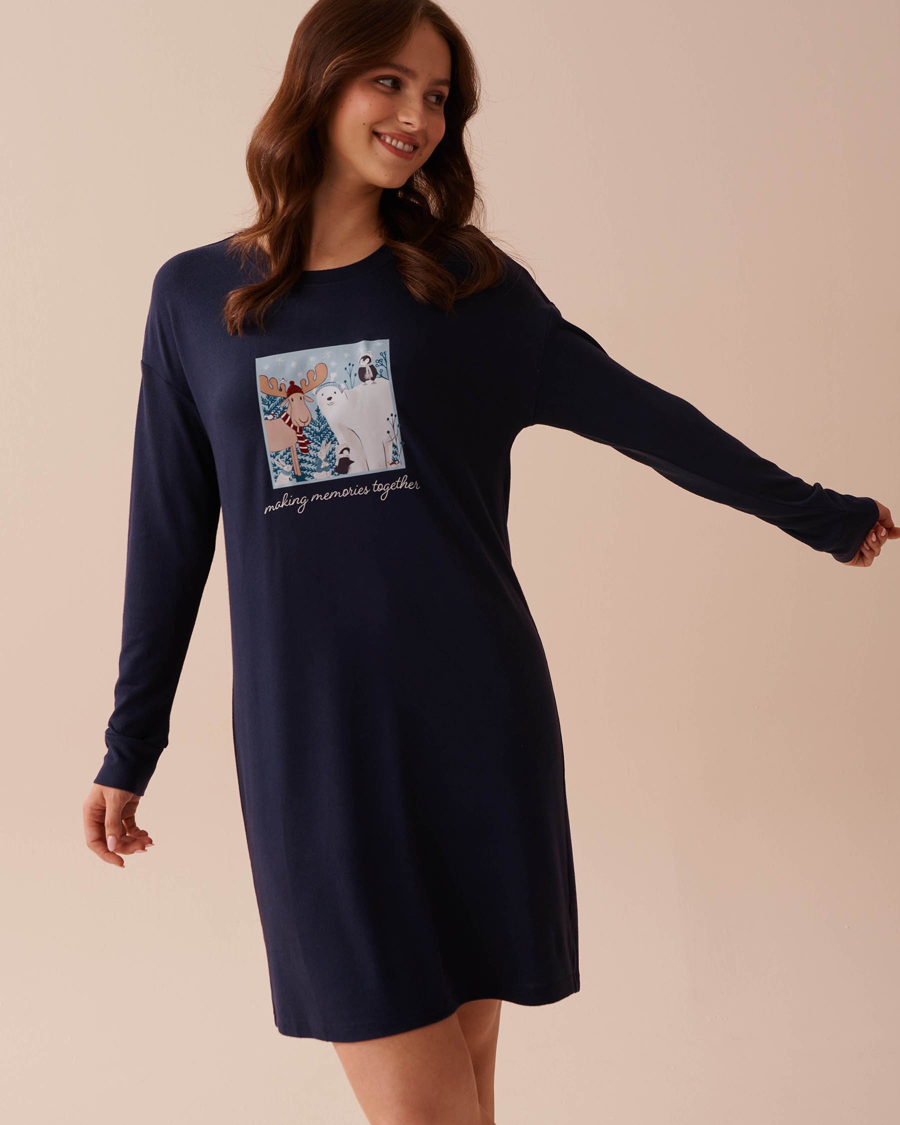 LA VIE EN ROSE Animal Print Recycled Fibers Sleepshirt 1 Evening Blue 40500400 - View1