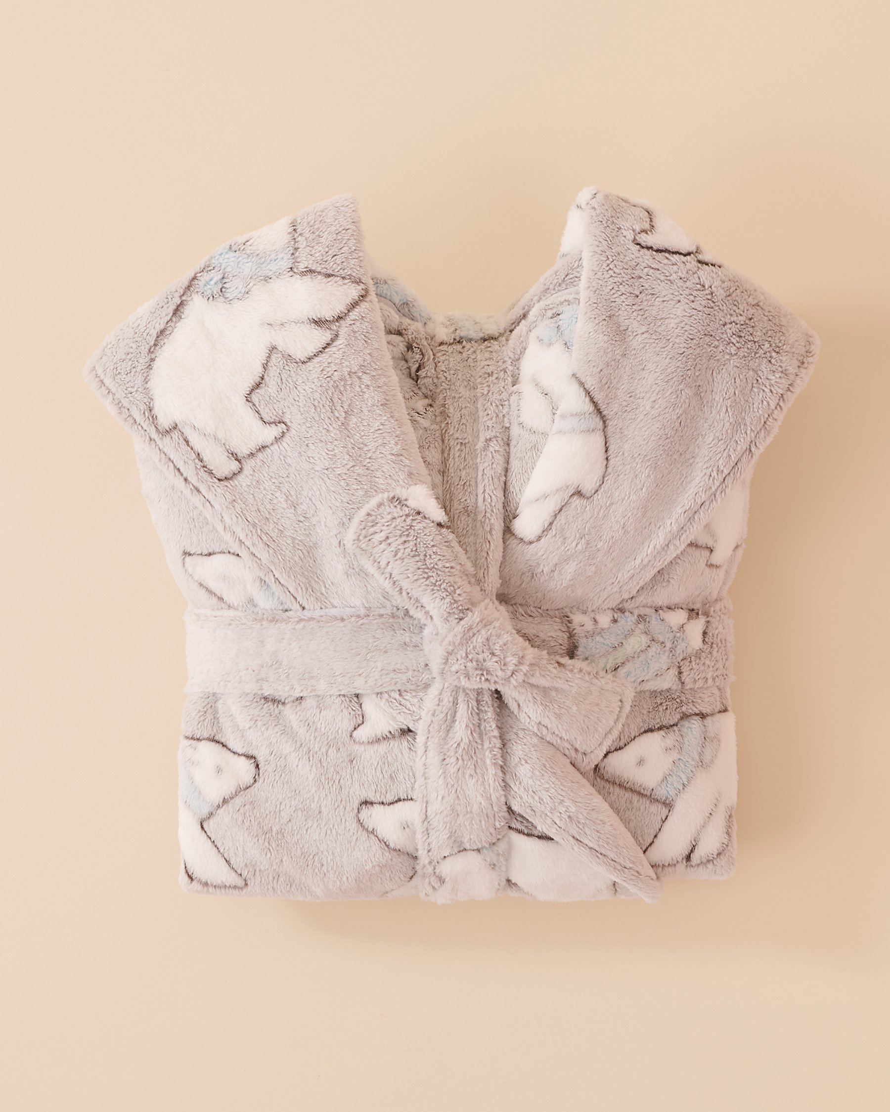 LA VIE EN ROSE Polar Bear Print Soft Plush Hooded Robe abc 12 Polar Bear/Grey 40600194 - View2