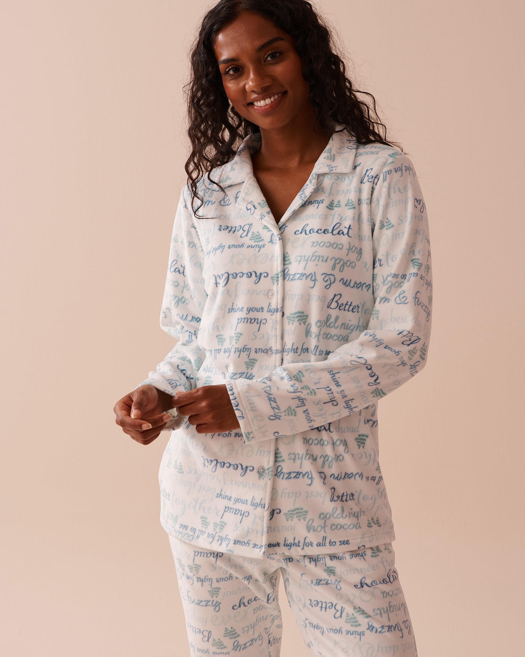 LA VIE EN ROSE Chemisier manches longues en velours doux imprimé hivernal Blanc neige 40100636 - View1