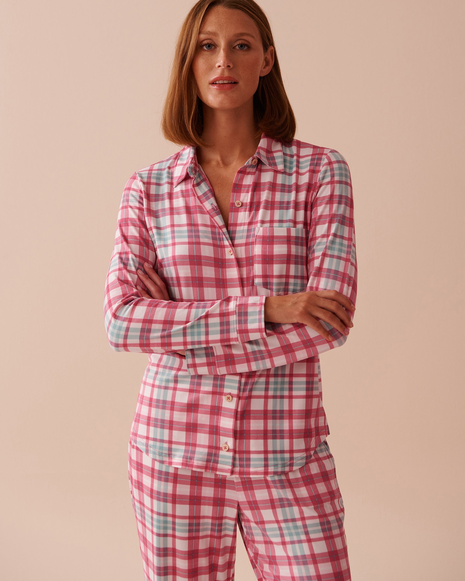 LA VIE EN ROSE Chemisier manches longues ultra doux à rayures rouges Rayures rouges et bleues 40100657 - View1