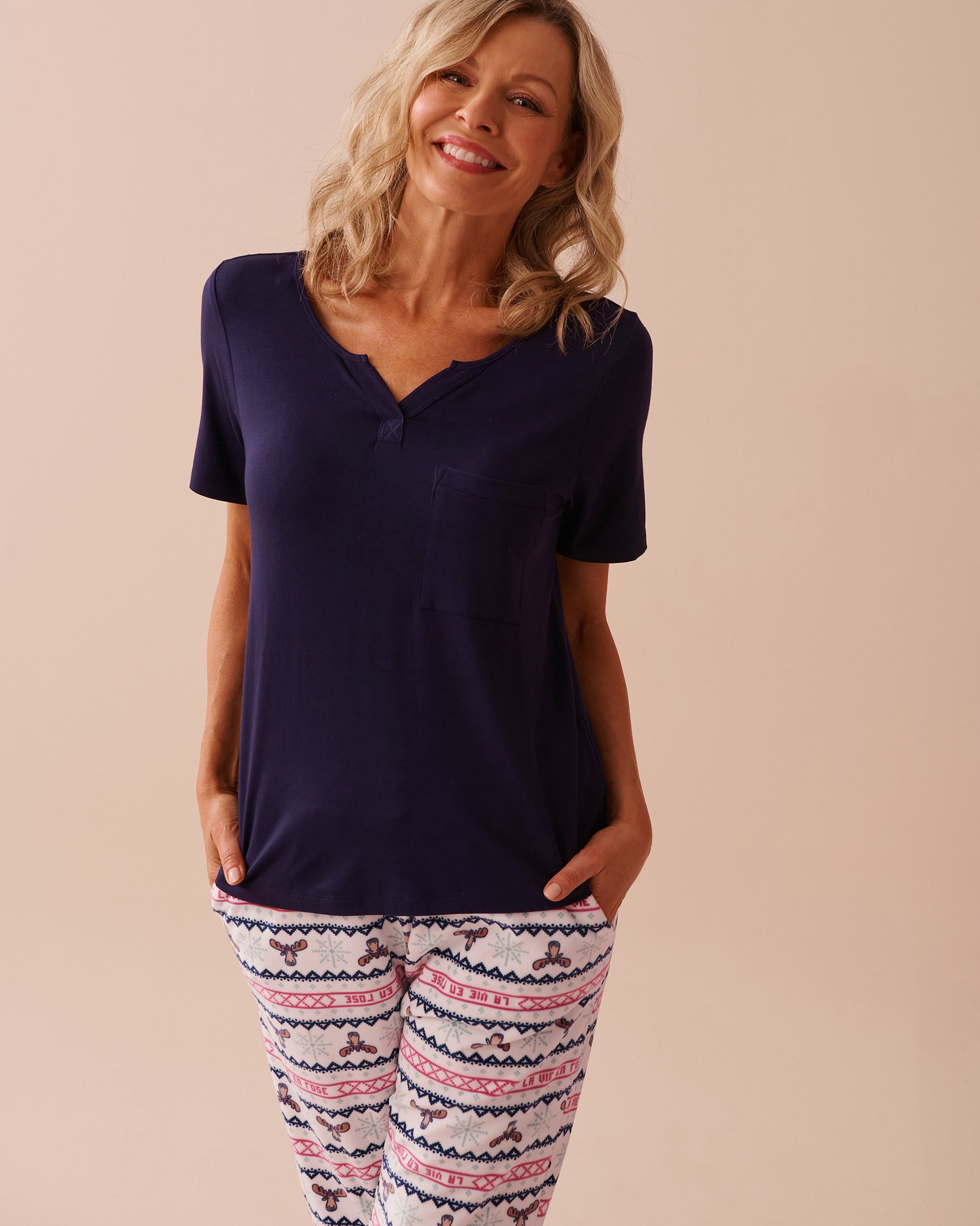 LA VIE EN ROSE T-shirt en bambou Bleu nuit 40100671 - View1