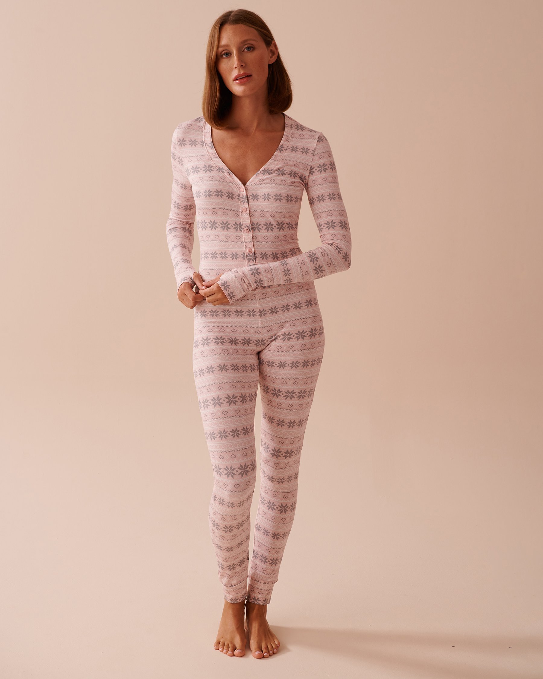 LA VIE EN ROSE Fair Isle Print Super Soft Jumpsuit Pink Fair Isle Print 40300049 - View2