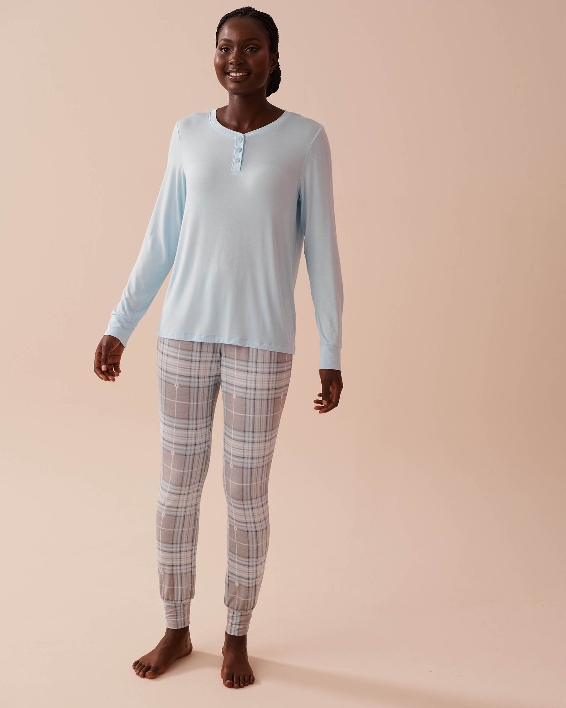LA VIE EN ROSE Grey & Blue Plaid Long Sleeve PJ Set Grey & Blue Plaid 40400071 - View1