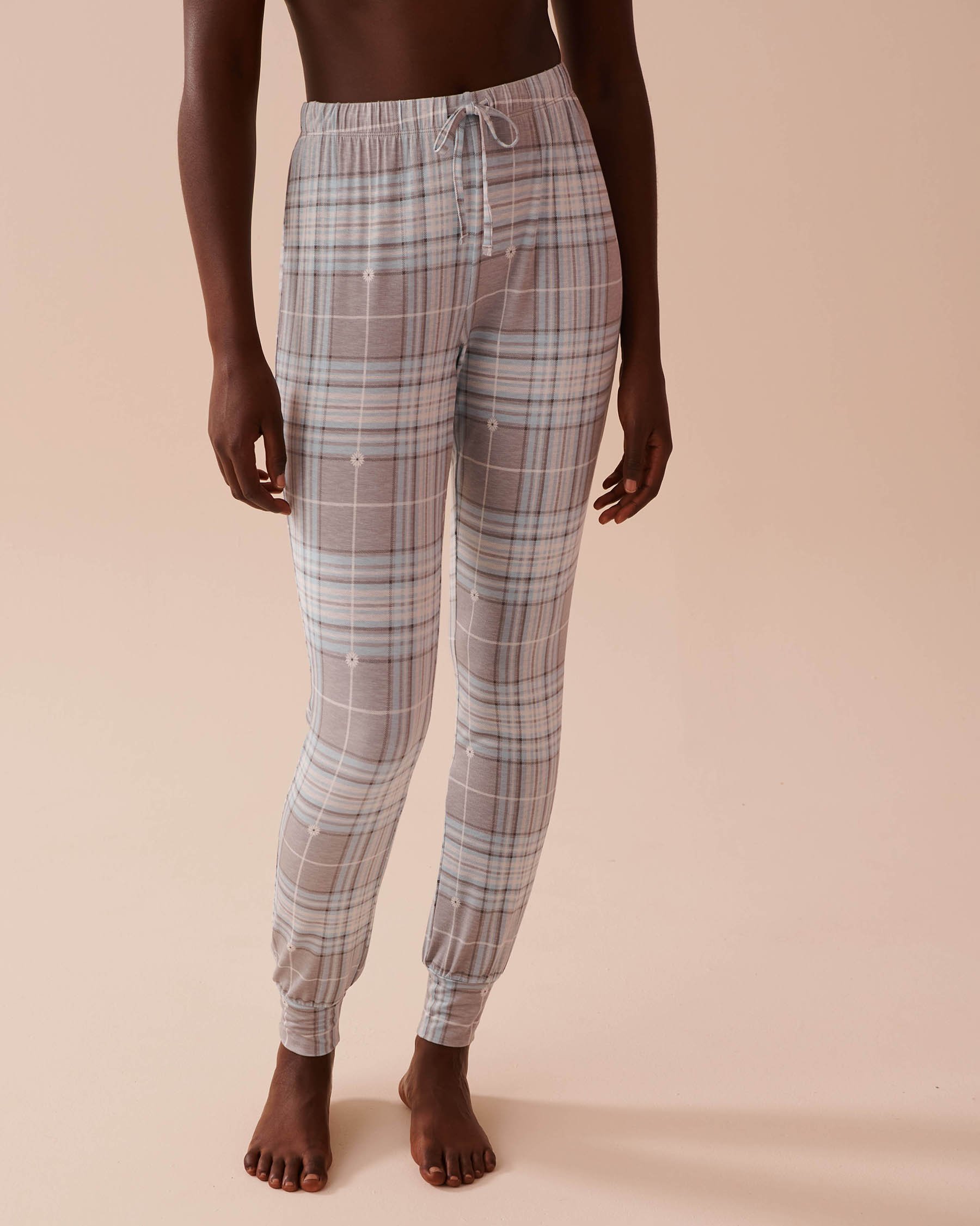 LA VIE EN ROSE Grey & Blue Plaid Long Sleeve PJ Set Grey & Blue Plaid 40400071 - View5