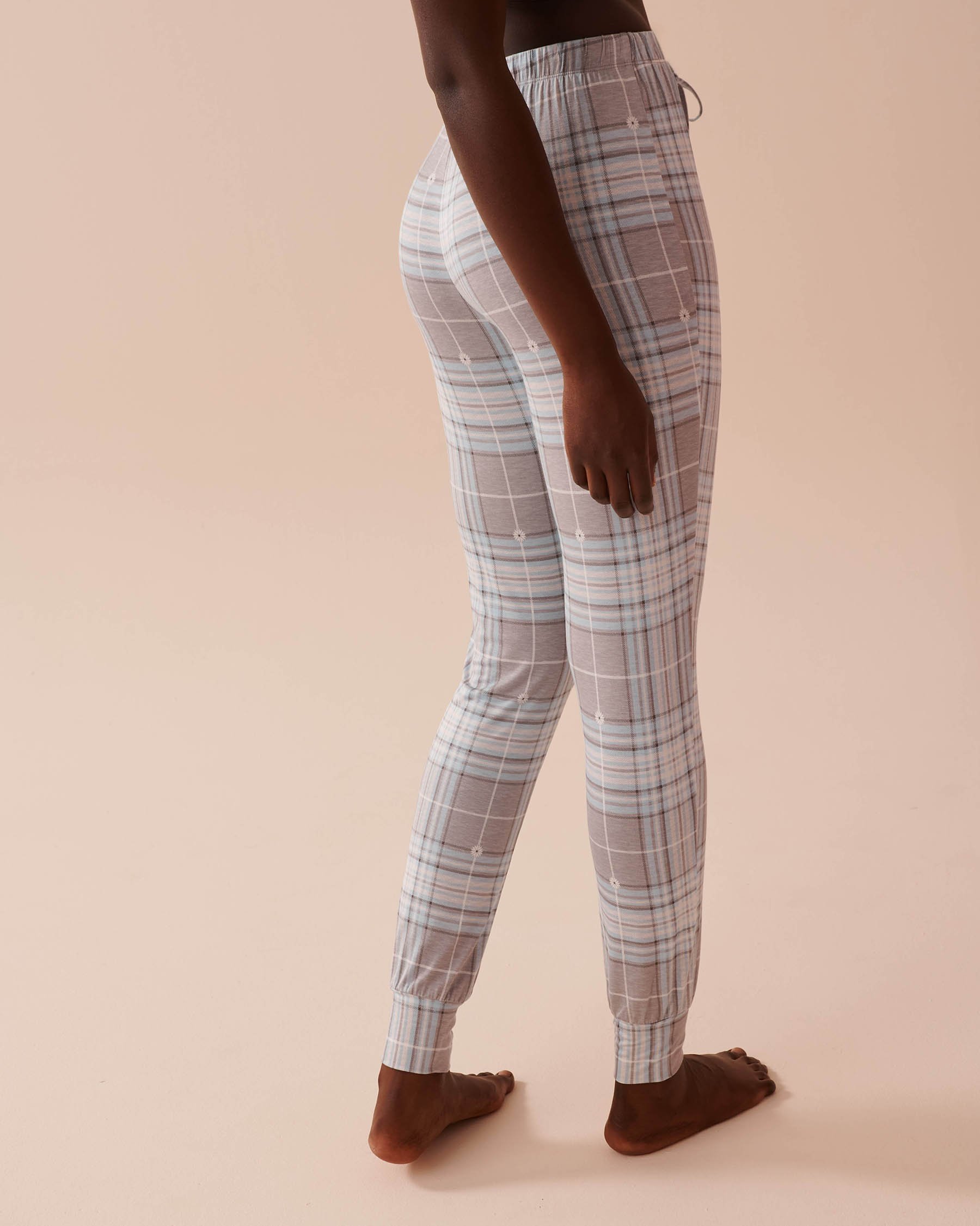 LA VIE EN ROSE Grey & Blue Plaid Long Sleeve PJ Set Grey & Blue Plaid 40400071 - View6