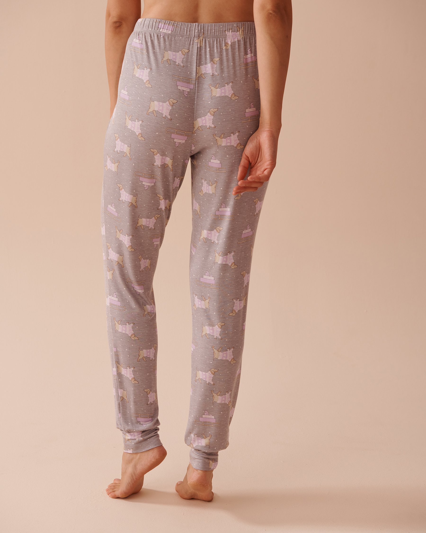 LA VIE EN ROSE Dachshund Print Long Sleeve PJ Set Dachshund/Lilac & Grey 40400071 - View6