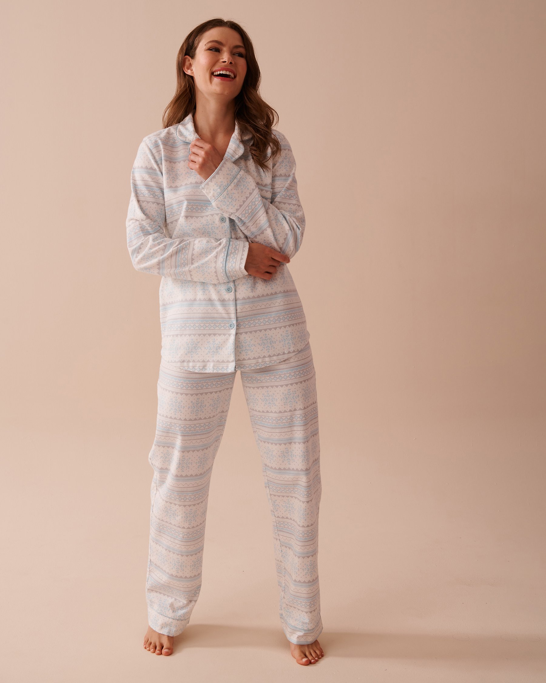 LA VIE EN ROSE Ensemble pyjama en flanelle imprimé nordique bleu Imprimé nordique bleu pâle 40400073 - Voir5