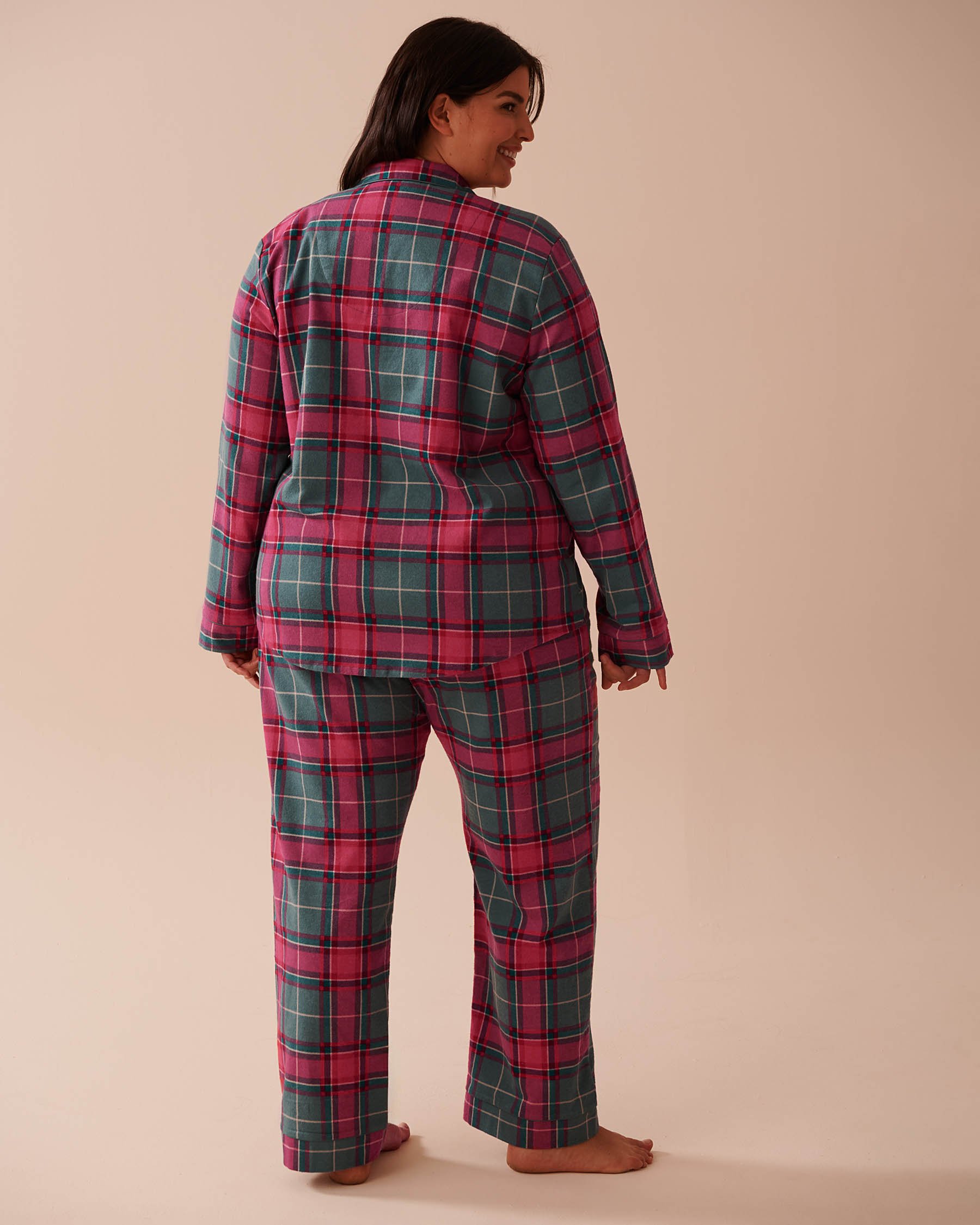 LA VIE EN ROSE Red & Green Plaid Flannel PJ Set Red & Green Plaid 40400073 - View2