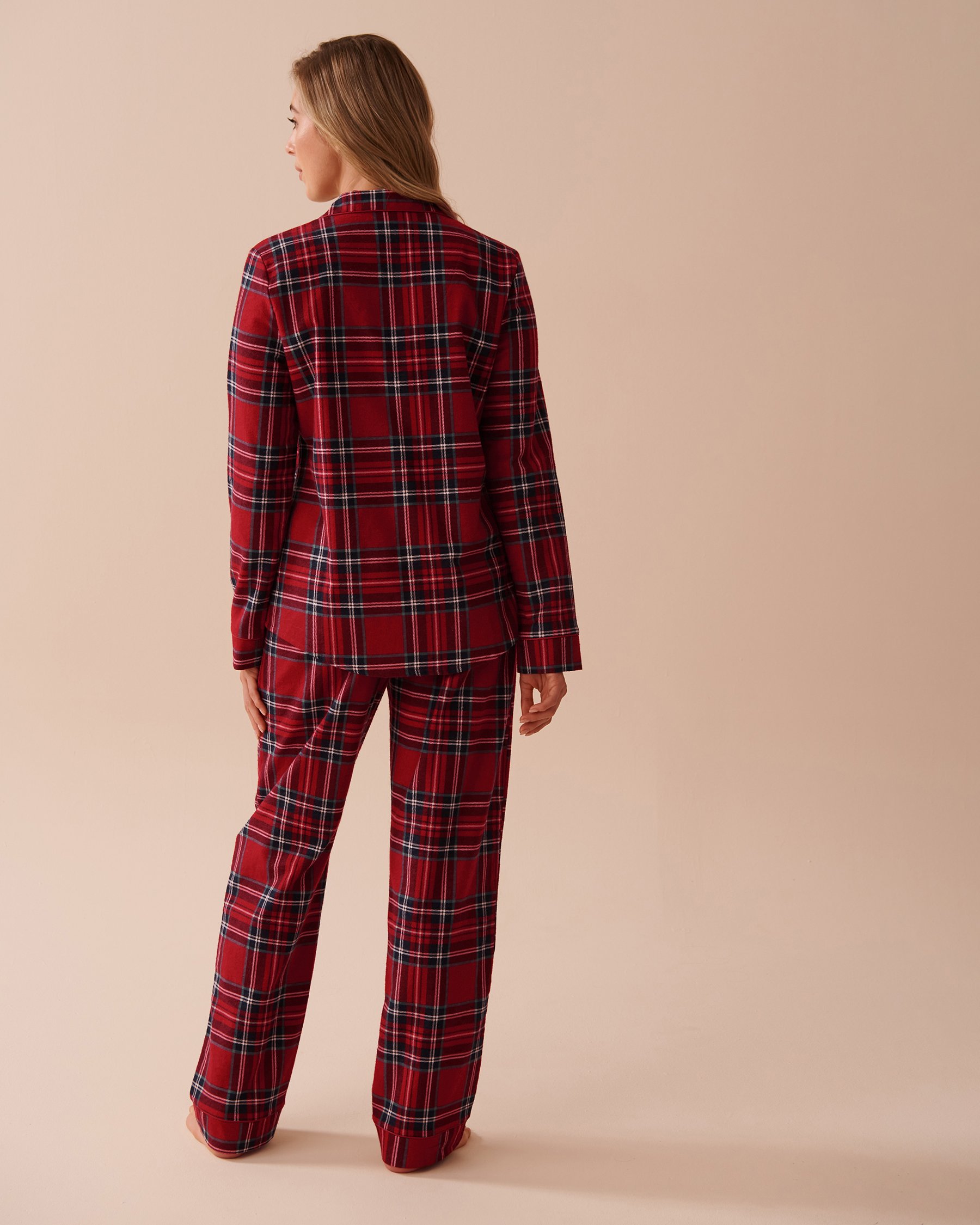 LA VIE EN ROSE Red Plaid Flannel PJ Set Red & Blue Plaid 40400073 - View2