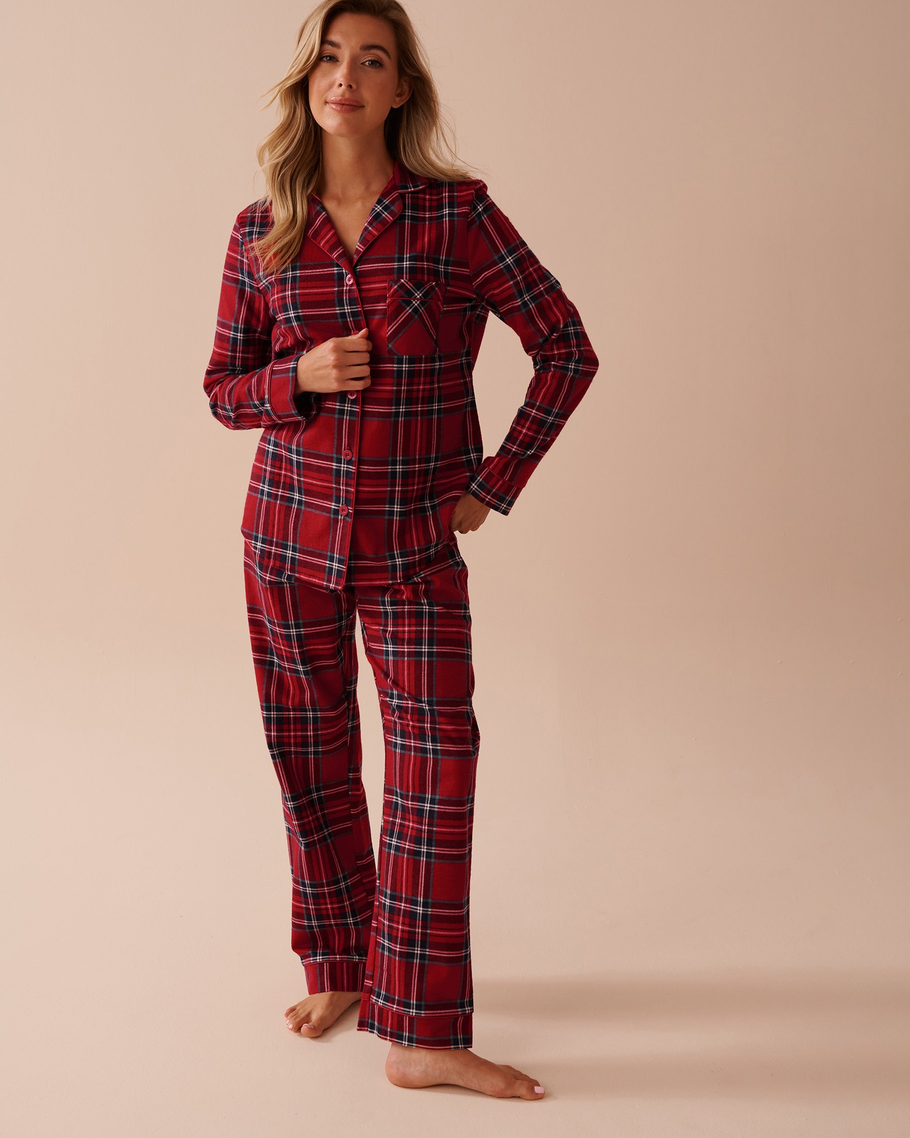LA VIE EN ROSE Red Plaid Flannel PJ Set Red & Blue Plaid 40400073 - View4