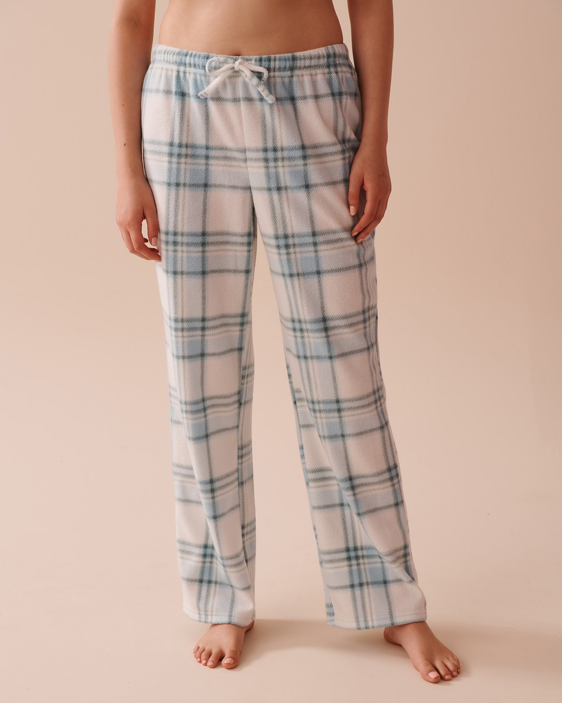 LA VIE EN ROSE Blue Plaid Micropolar PJ Set Blue & White Plaid 40400074 - View5