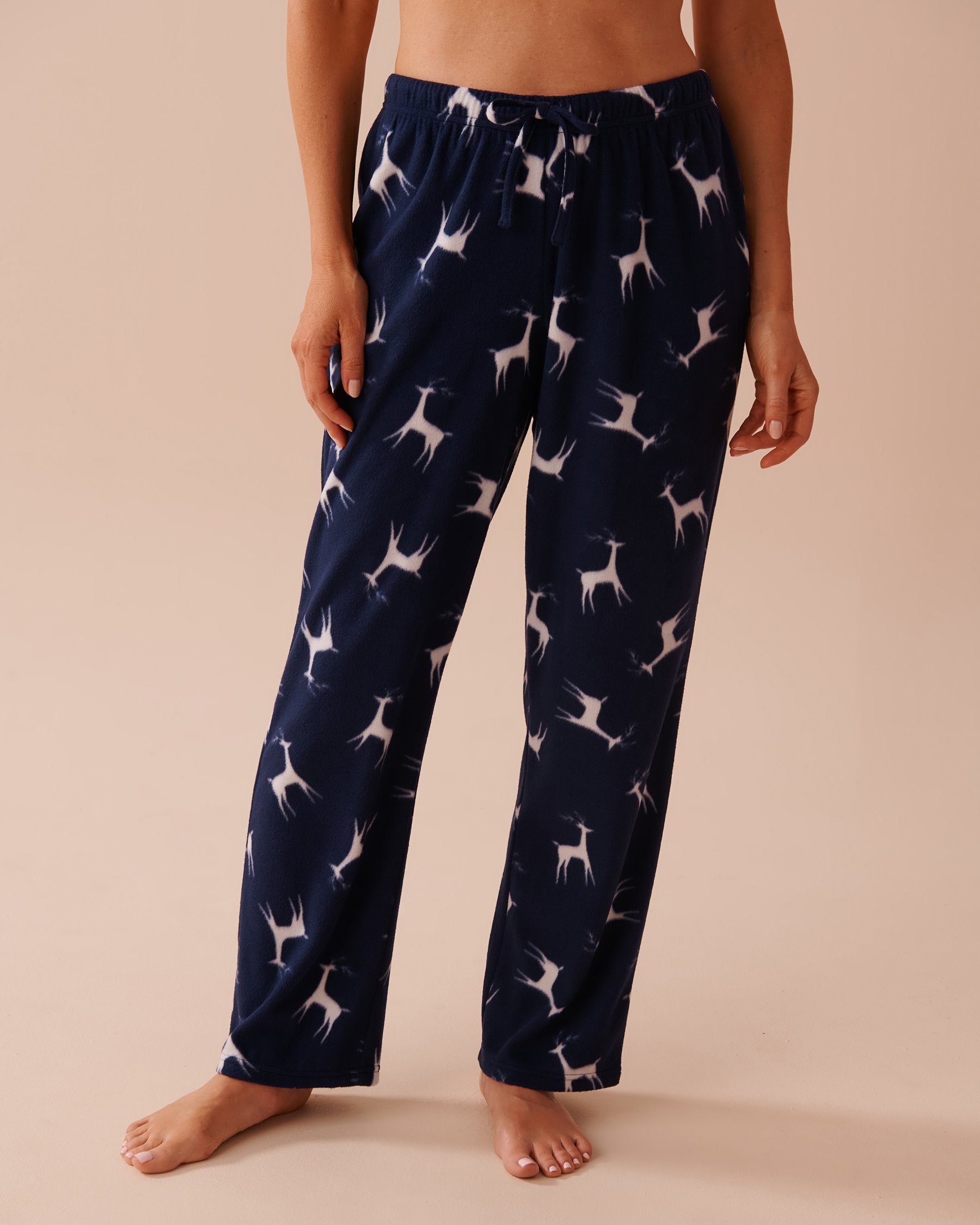 LA VIE EN ROSE Deer Print Micropolar PJ Set Deer/Evening Blue 40400074 - View5