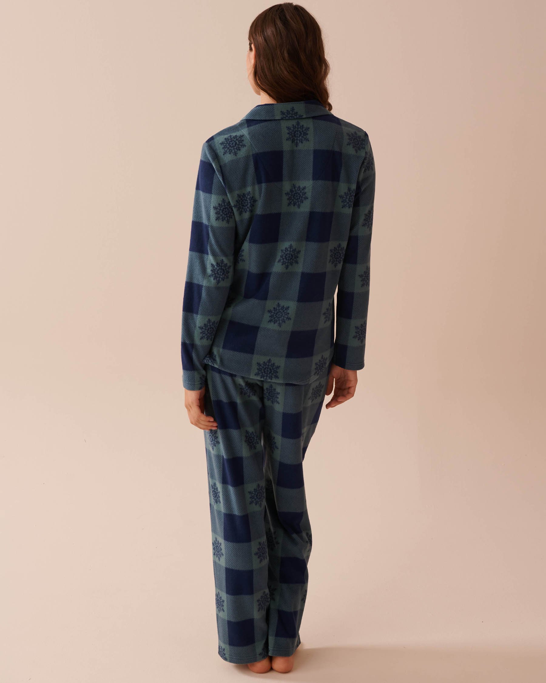 LA VIE EN ROSE Blue & Green Plaid Micropolar PJ Set Blue & Green Plaid 40400074 - View2