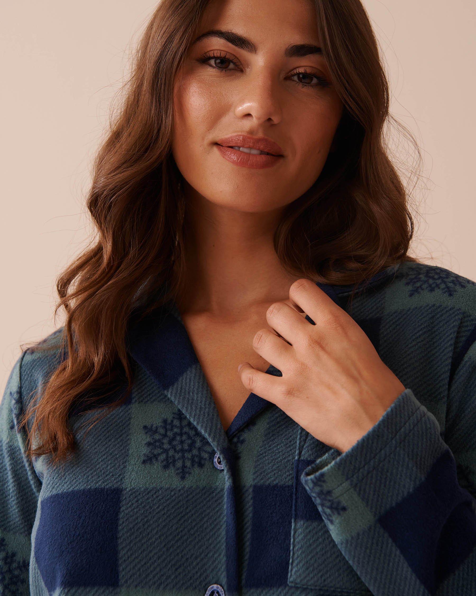 LA VIE EN ROSE Blue & Green Plaid Micropolar PJ Set Blue & Green Plaid 40400074 - View4