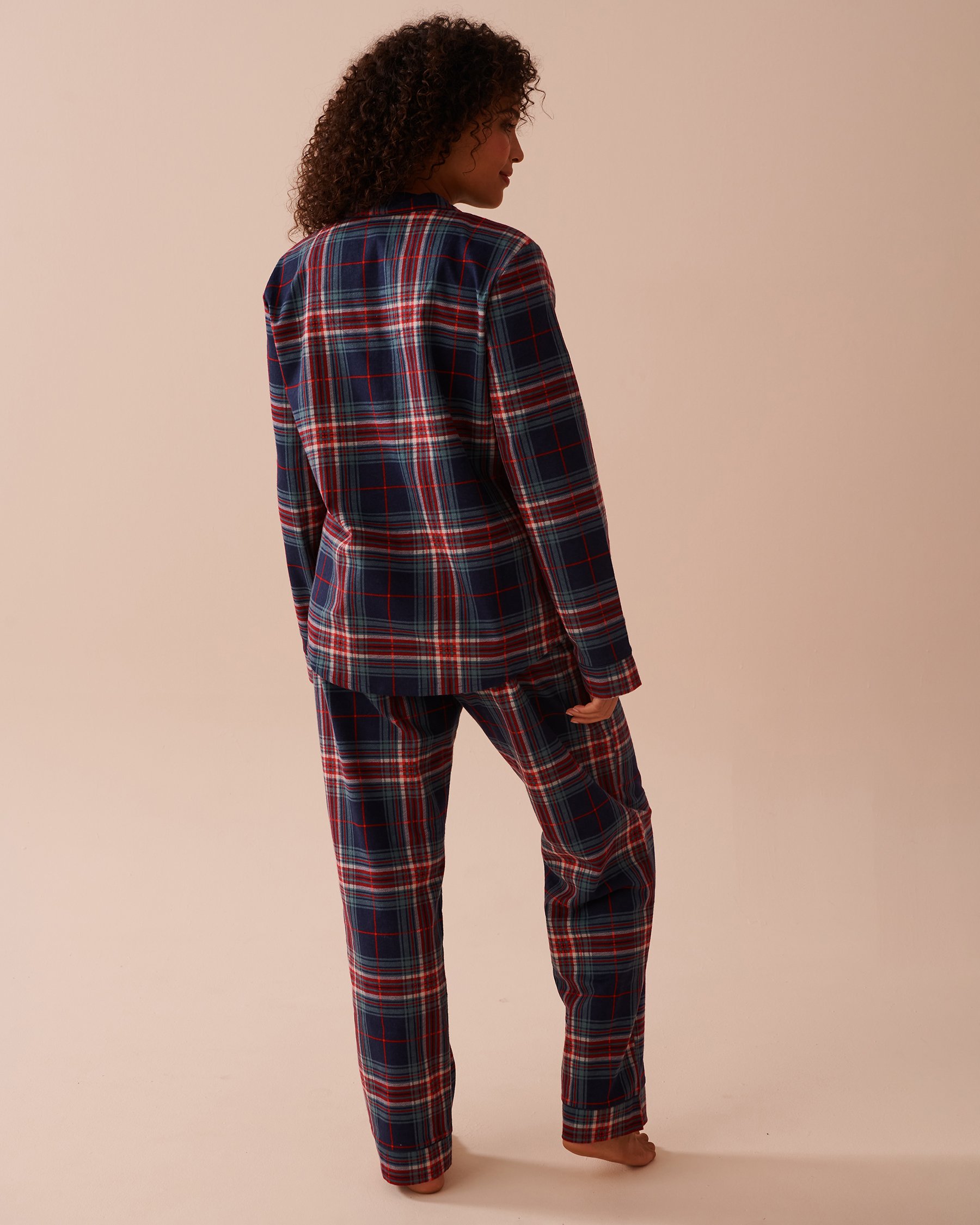 LA VIE EN ROSE Blue Plaid Flannel PJ Set Evening Blue Plaid 40400073 - View2