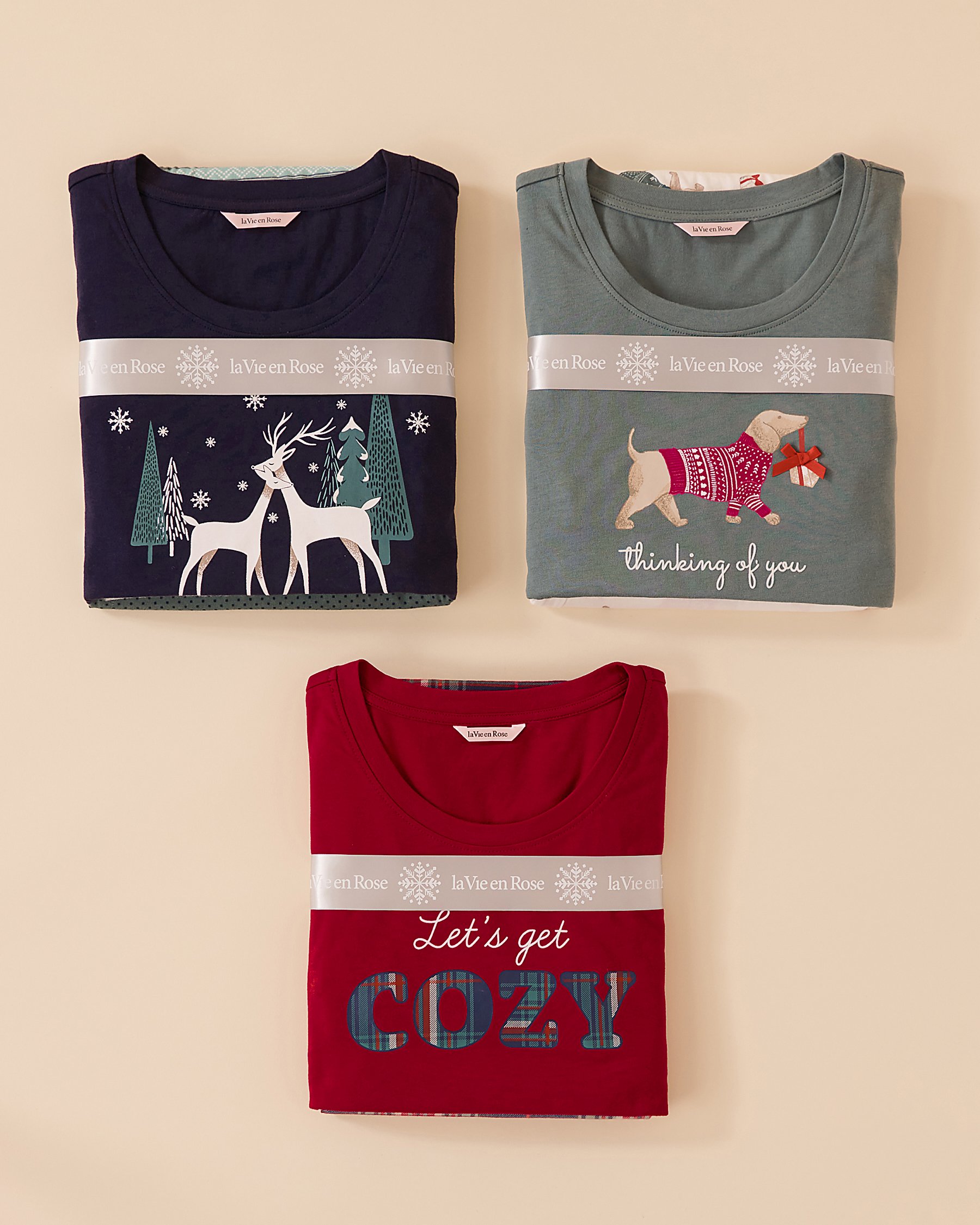 LA VIE EN ROSE Ensemble pyjama en coton imprimé nordique Imprimé nordique vert 40400075 - Voir3