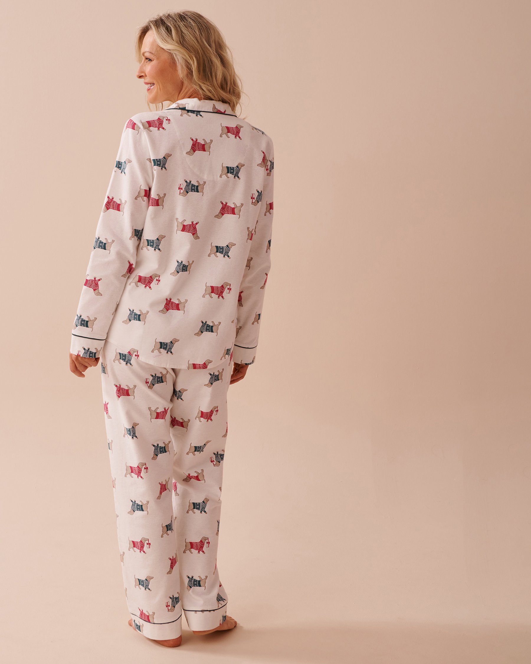LA VIE EN ROSE Dachshund Print Flannel PJ Set Dachshund/Snow White 40400073 - View2