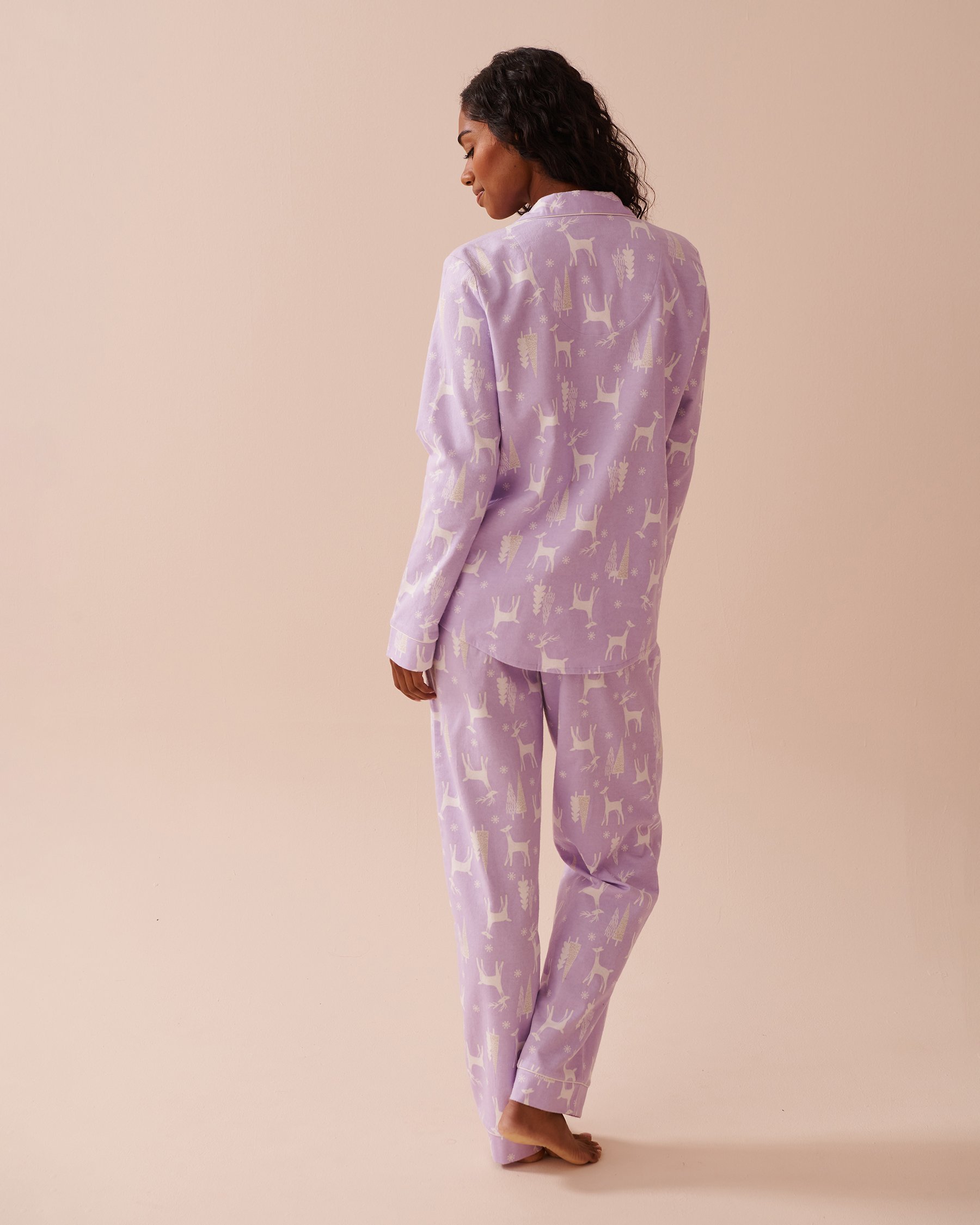 LA VIE EN ROSE Deer Print Flannel PJ Set Deer/Lilac 40400073 - View4