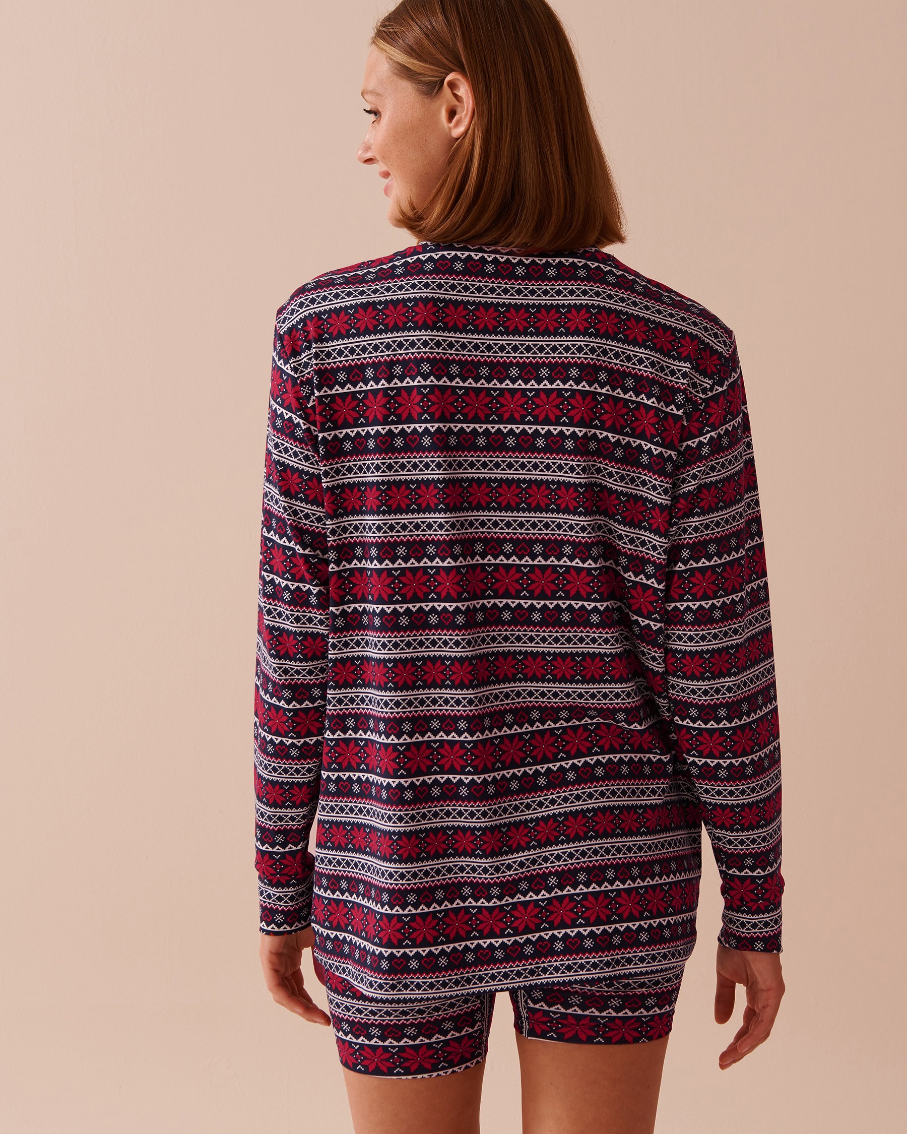 LA VIE EN ROSE Fair Isle Print Super Soft Long Sleeve Shirt Red Fair Isle Print 40100646 - View3