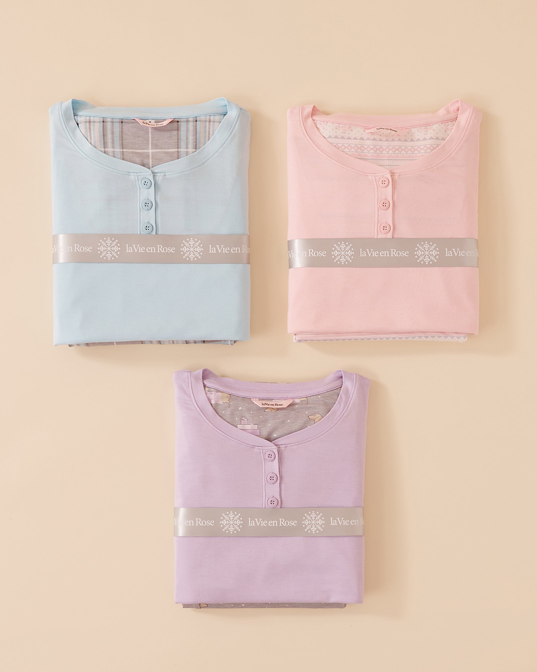 LA VIE EN ROSE Grey & Blue Plaid Long Sleeve PJ Set Grey & Blue Plaid 40400071 - View3