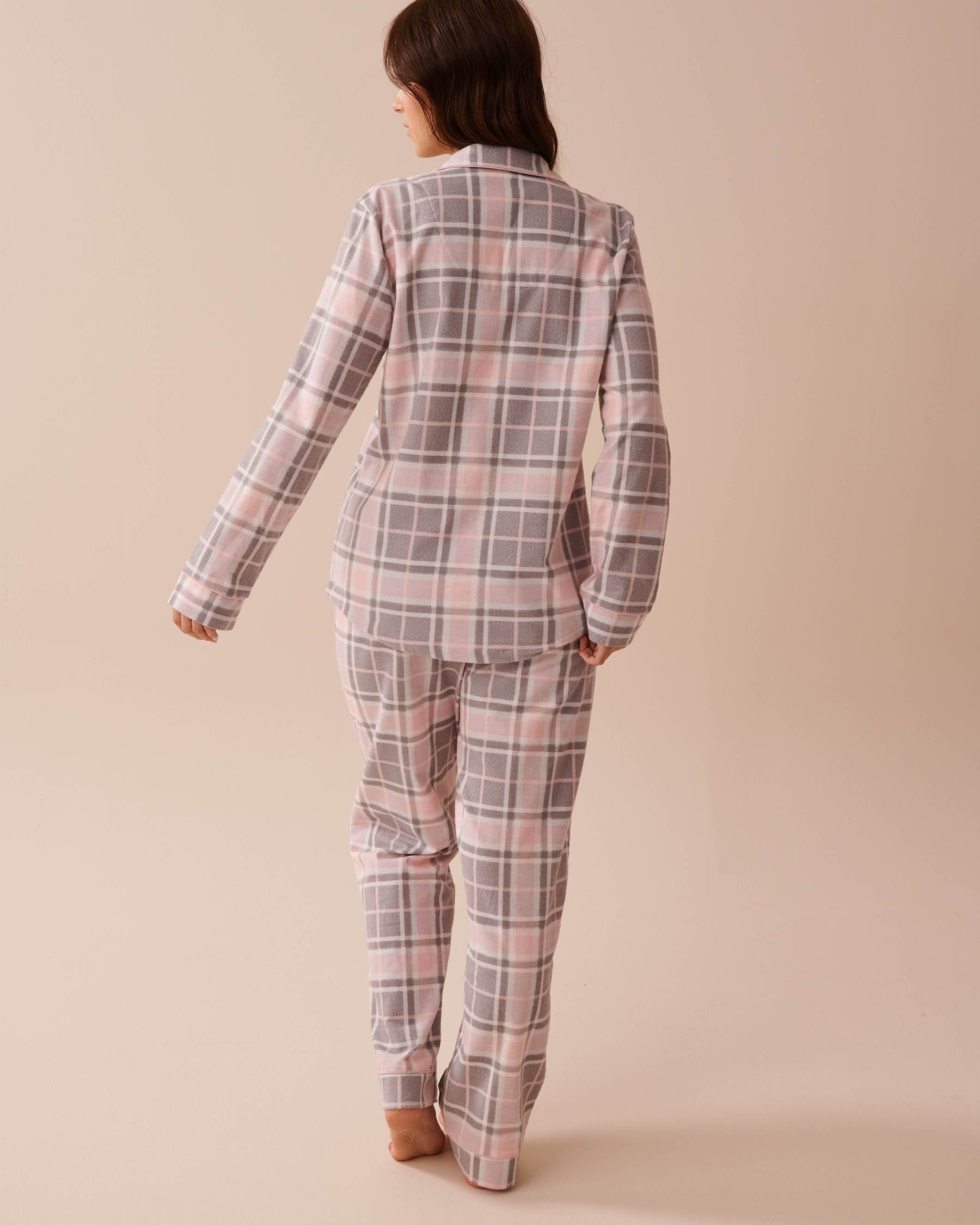 LA VIE EN ROSE Grey & Pink Plaid Flannel PJ Set Grey & Pink Plaid 40400073 - View5