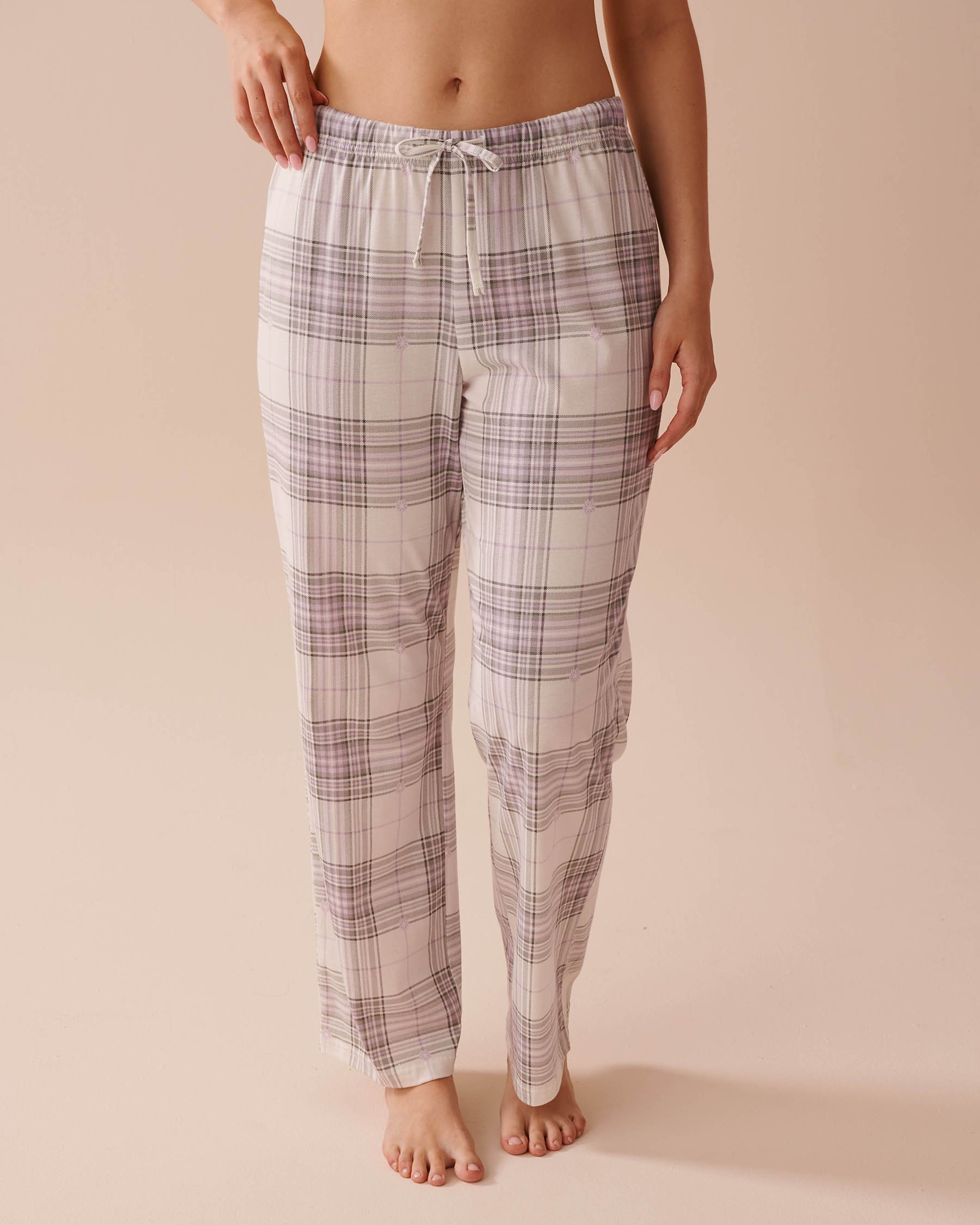 LA VIE EN ROSE Lilac Plaid Cotton PJ Set White & Lilac Plaid 40400075 - View5