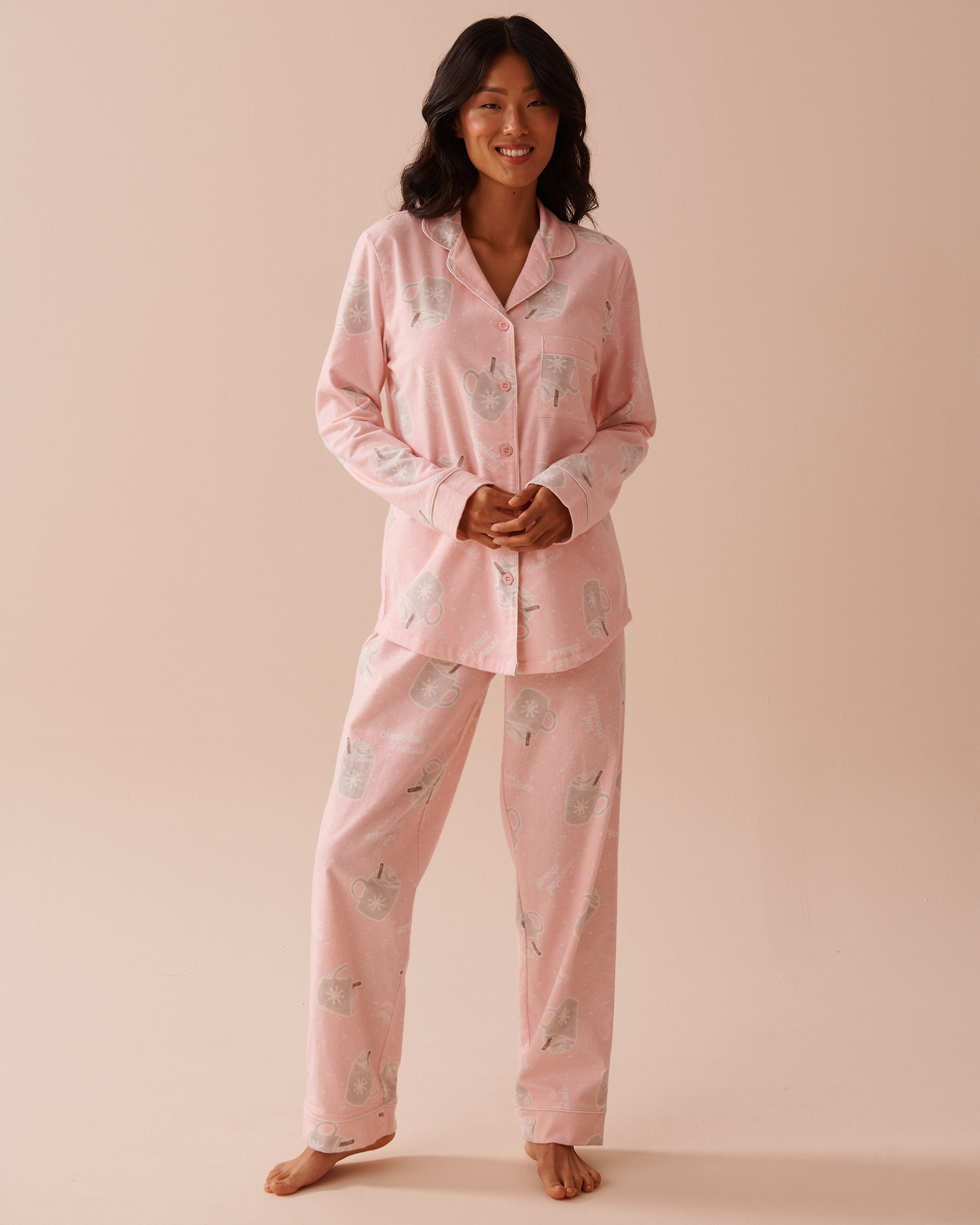 LA VIE EN ROSE Mug Print Flannel PJ Set Mugs/Fairy Pink 40400073 - View1