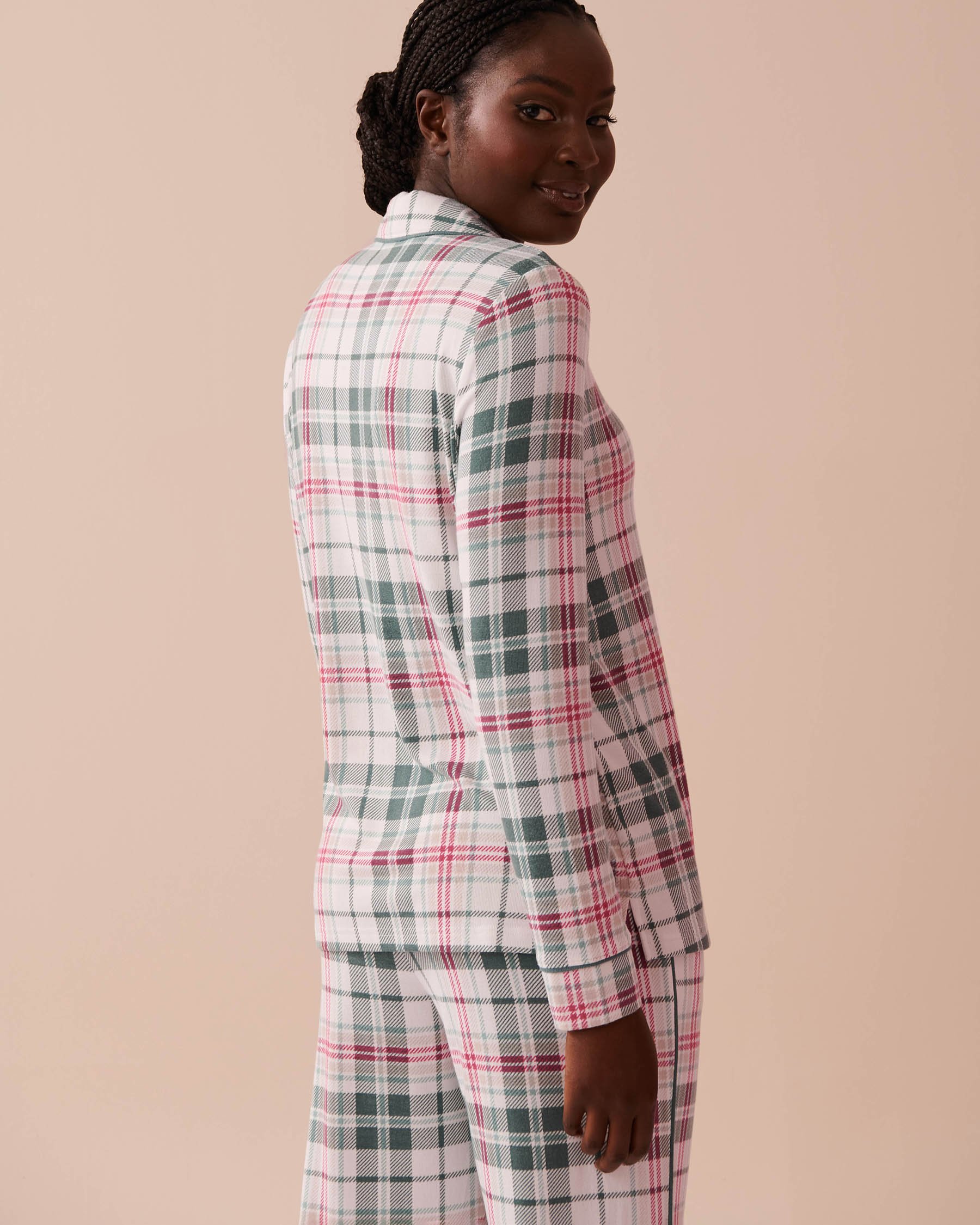 LA VIE EN ROSE Recycled Fibers Plaid Button-down Shirt Green & White Plaid 40100668 - View2