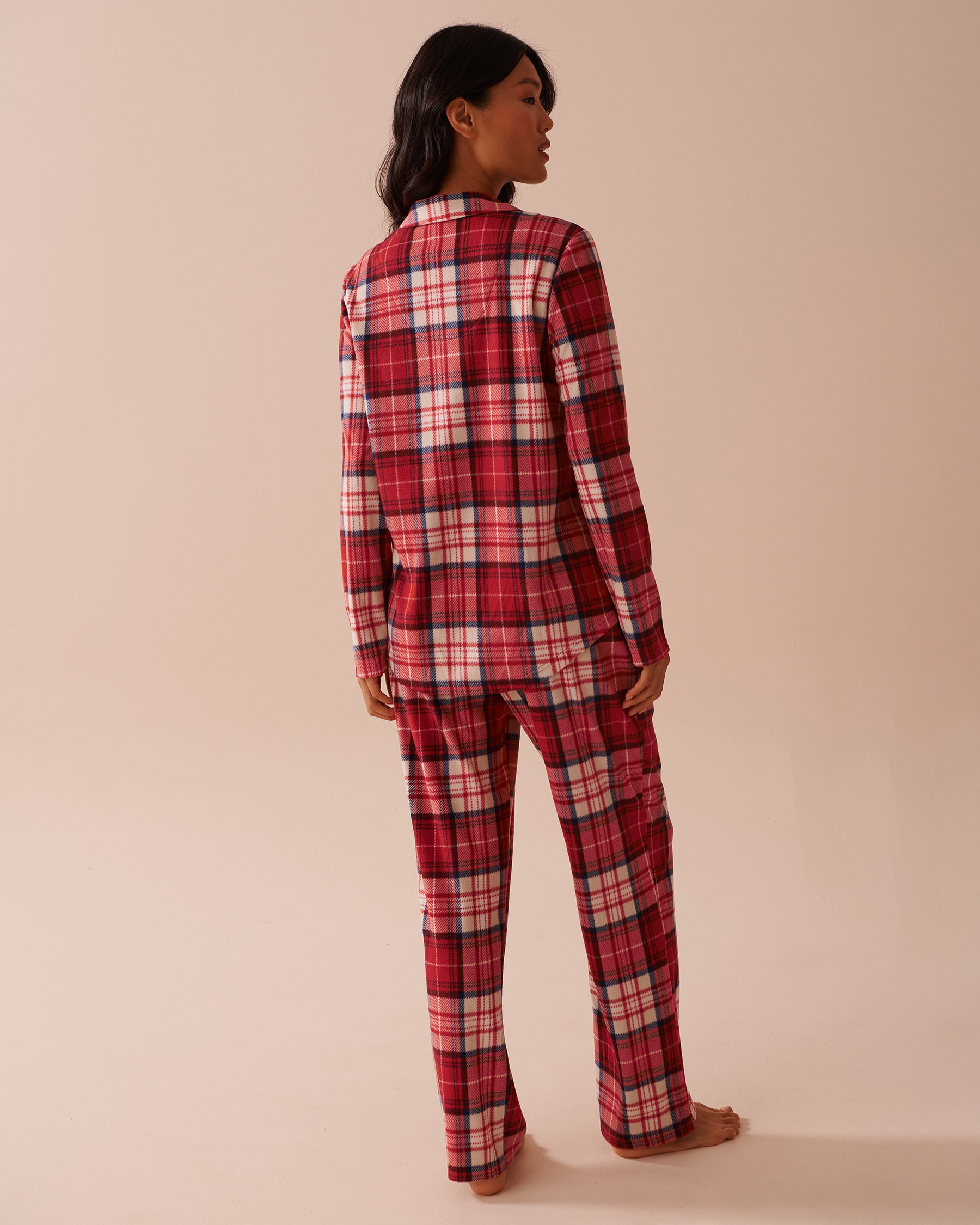 LA VIE EN ROSE Red Plaid Micropolar PJ Set Red & Beige Plaid 40400074 - View2