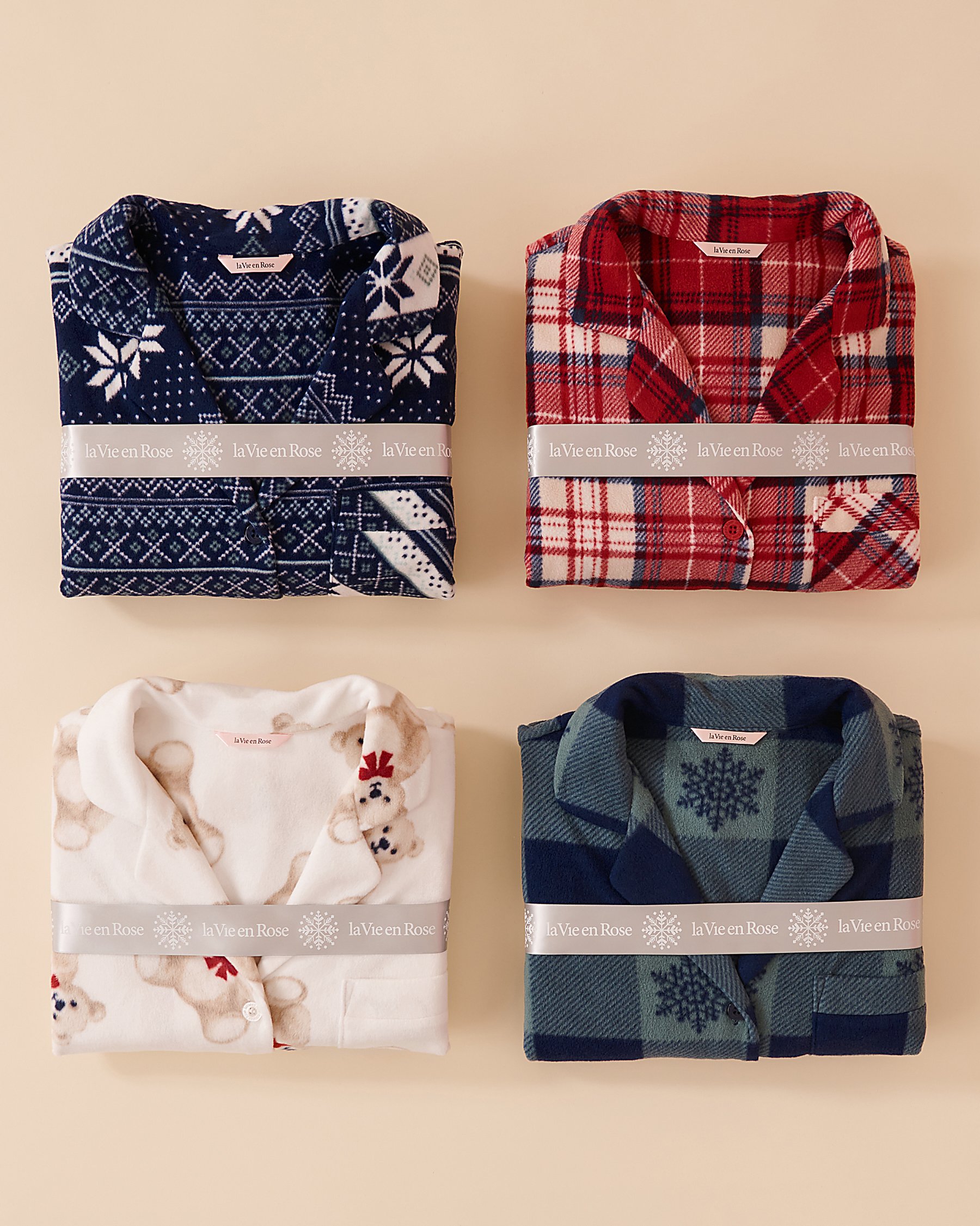 LA VIE EN ROSE Red Plaid Micropolar PJ Set Red & Beige Plaid 40400074 - View3