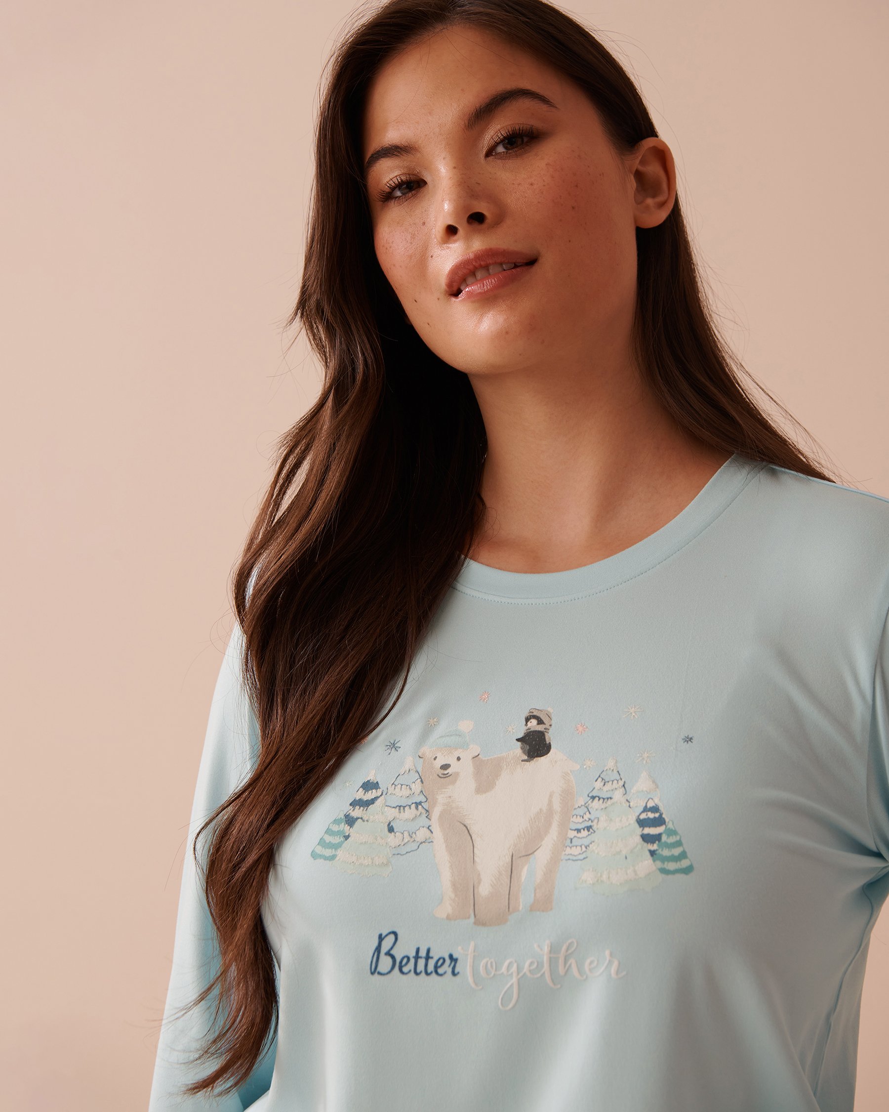 LA VIE EN ROSE Chandail manches longues ultra doux à imprimé animaux Bleu hivernal 40100649 - Voir3