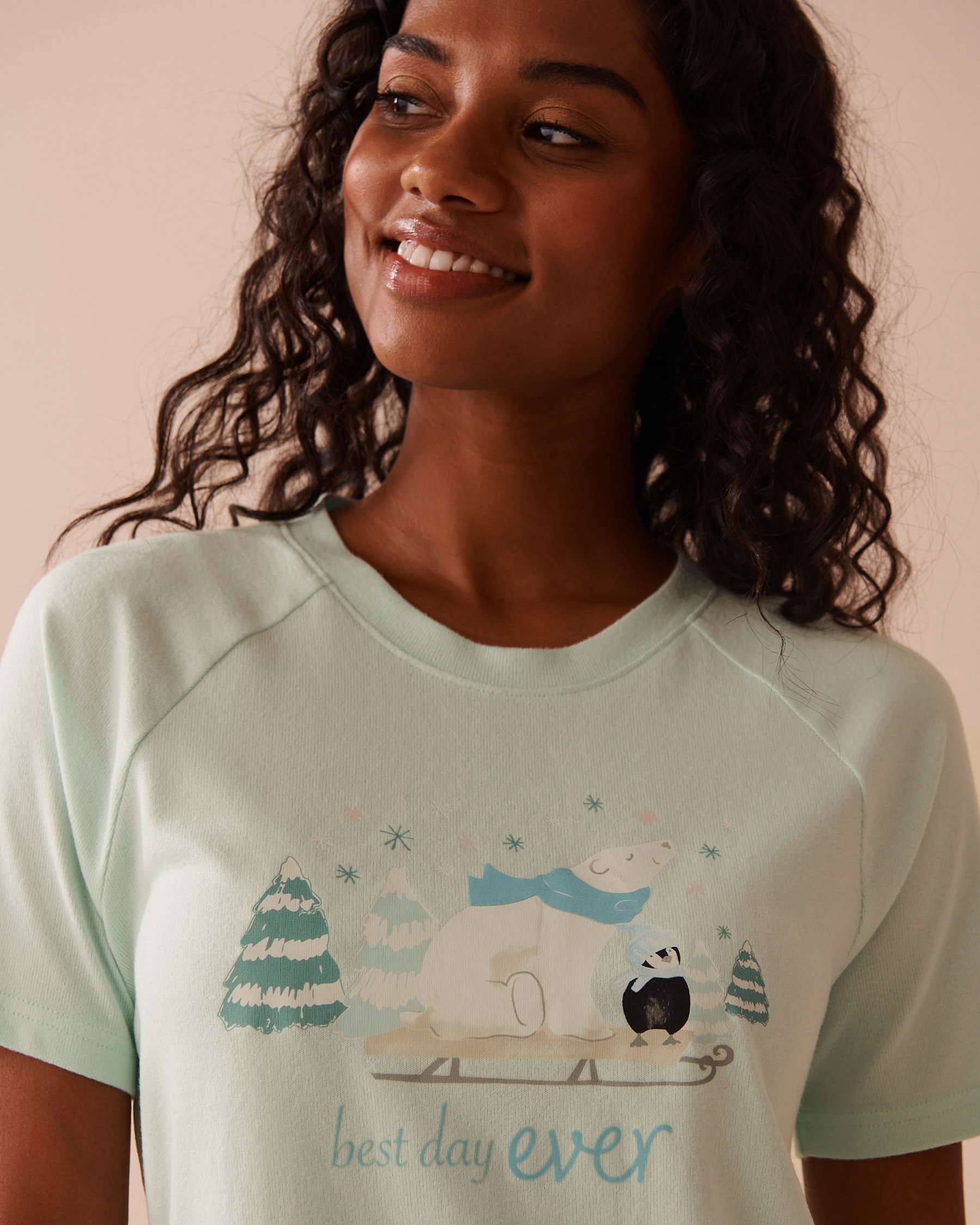 LA VIE EN ROSE Polar Bear Print Recycled Fibers T-shirt Mint Green 40100662 - View3