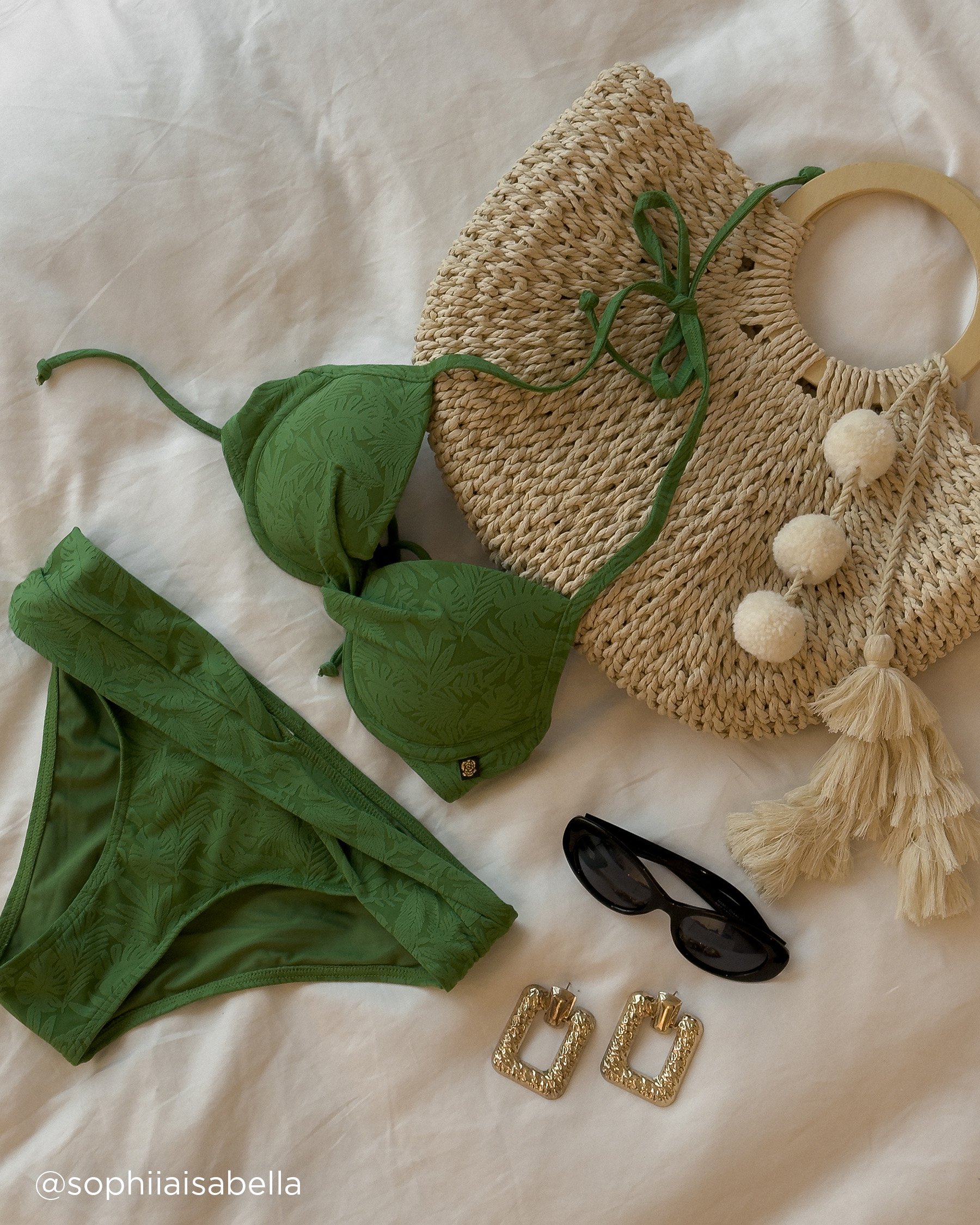 LA VIE EN ROSE AQUA GREEN TROPICAL LEAVES Textured Brazilian Bikini Bottom Green Tropical Leaves 70300618 - View4