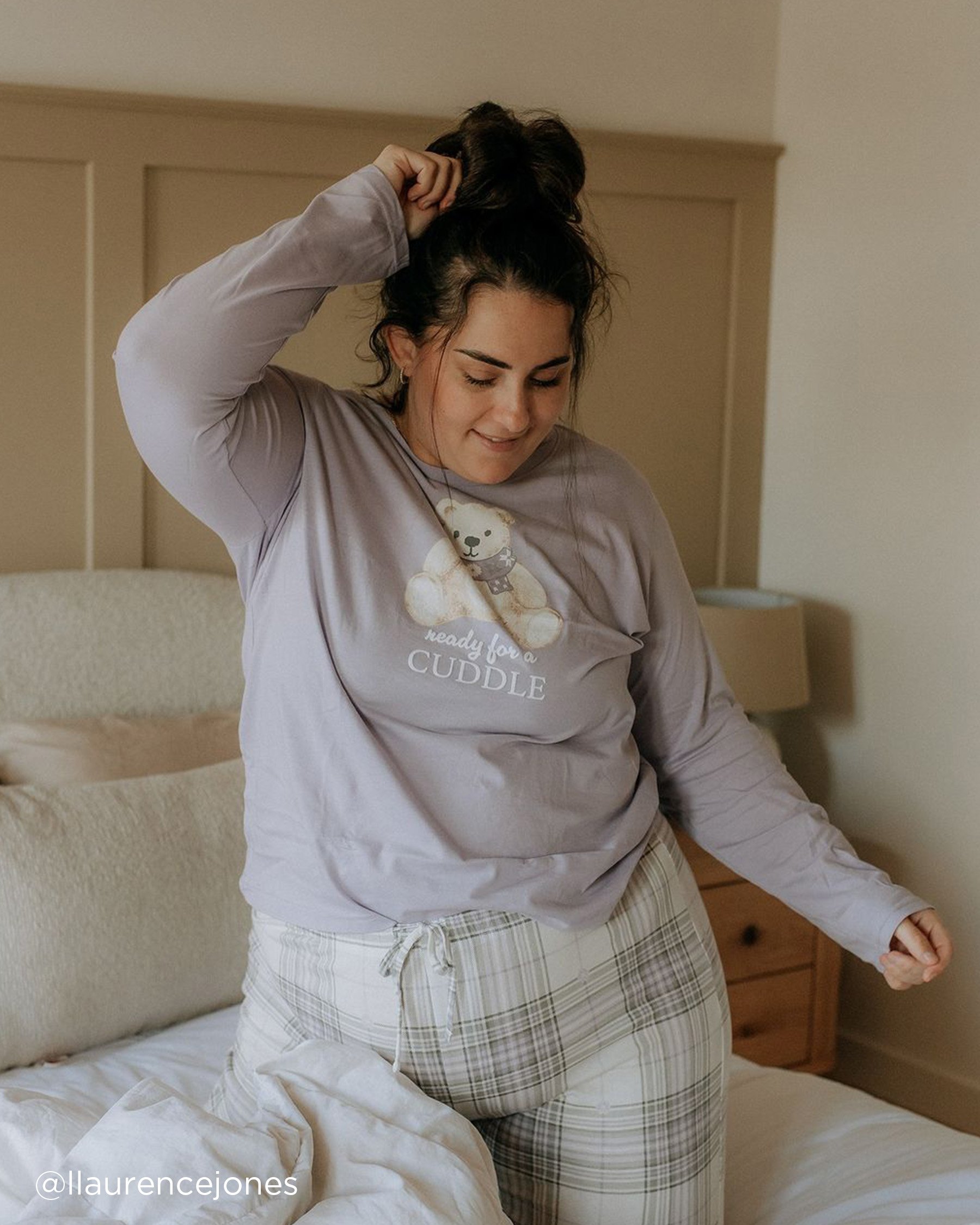 LA VIE EN ROSE Lilac Plaid Cotton PJ Set White & Lilac Plaid 40400075 - View7