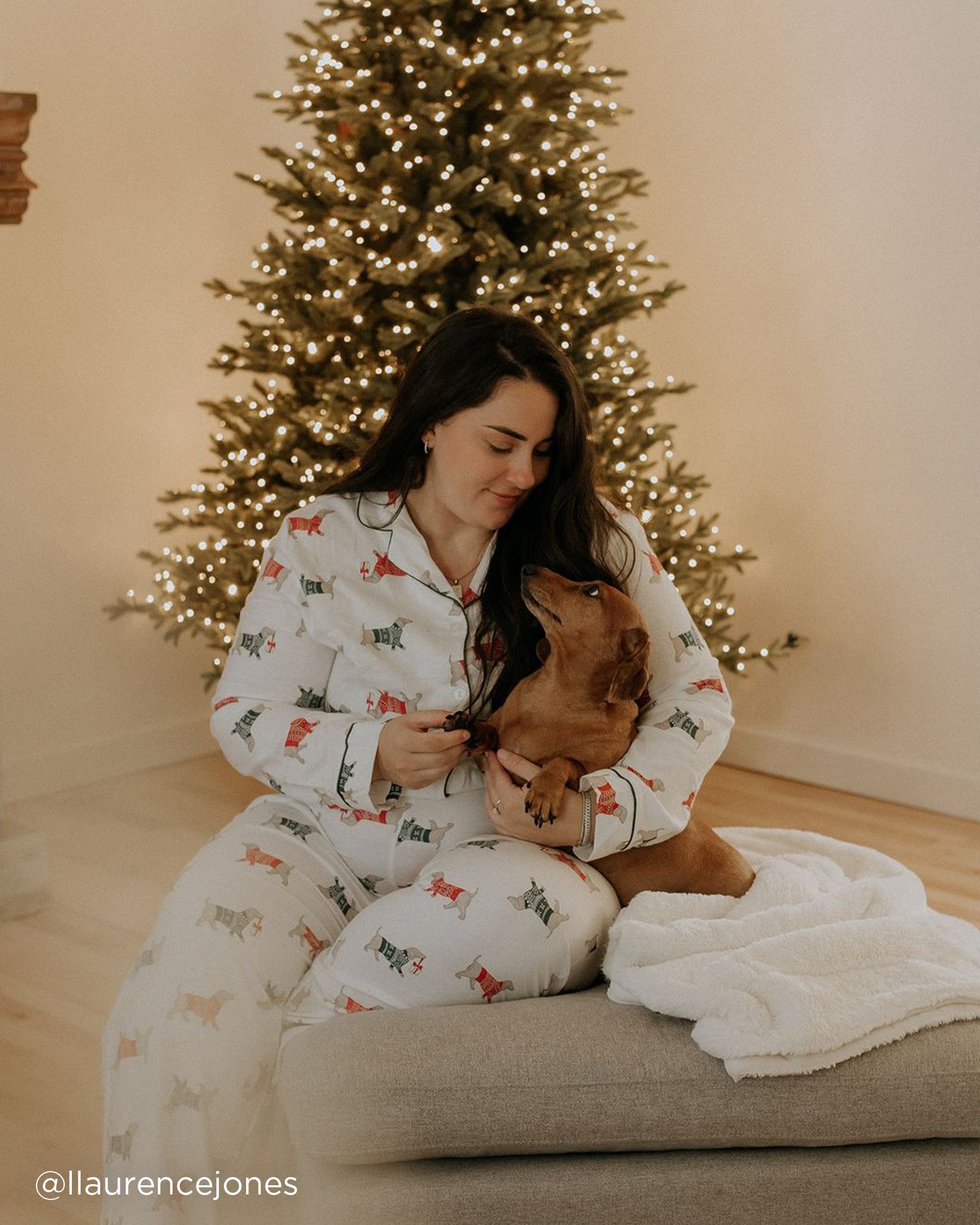 LA VIE EN ROSE Dachshund Print Flannel PJ Set Dachshund/Snow White 40400073 - View7