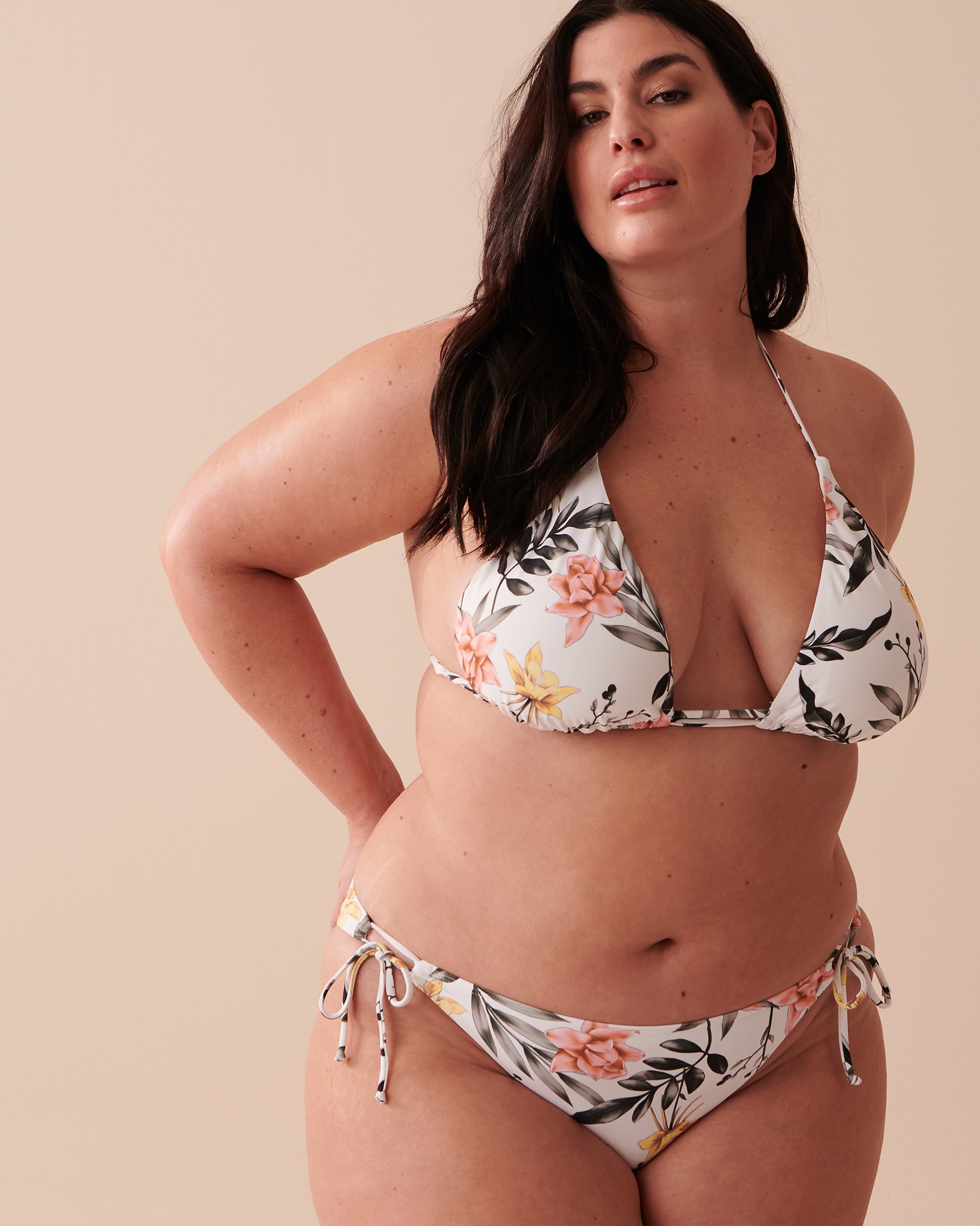 LA VIE EN ROSE AQUA TROPICAL Side Tie Brazilian Bikini Bottom White Tropical Blooms 70300515 - View2