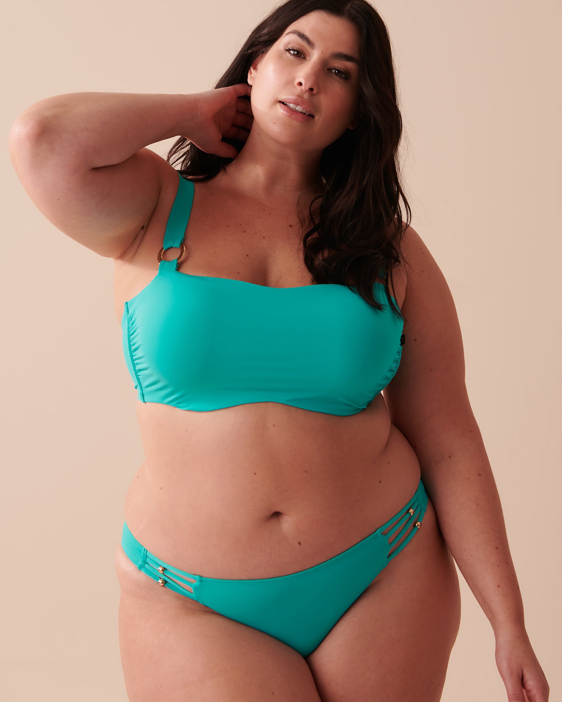 LA VIE EN ROSE AQUA BLUE WAVE Strappy Side Brazilian Bikini Bottom Turquoise 70300518 - View8