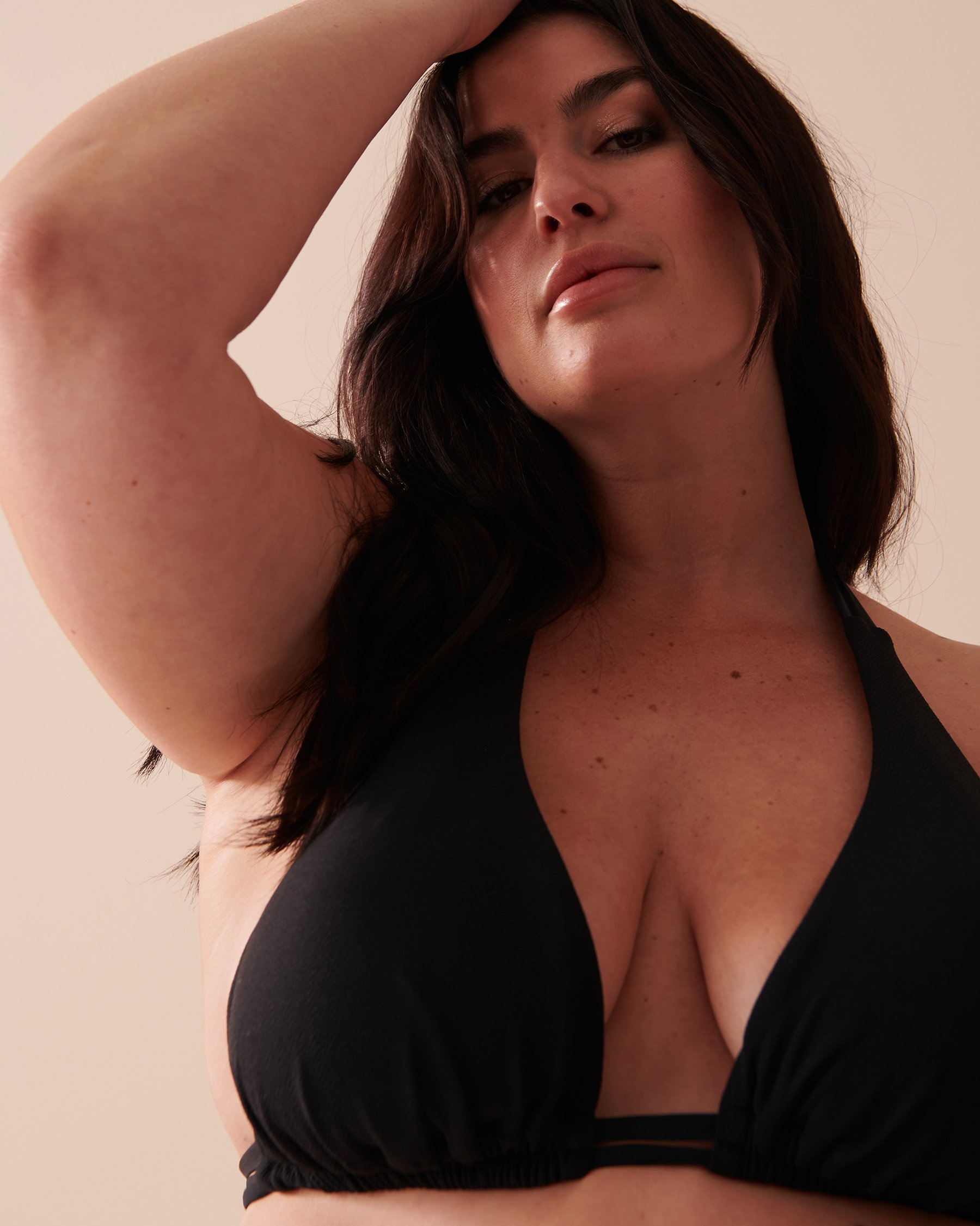 LA VIE EN ROSE AQUA TEXTURED Recycled Fibers D Cup Triangle Bikini Top Black 70200114 - View3